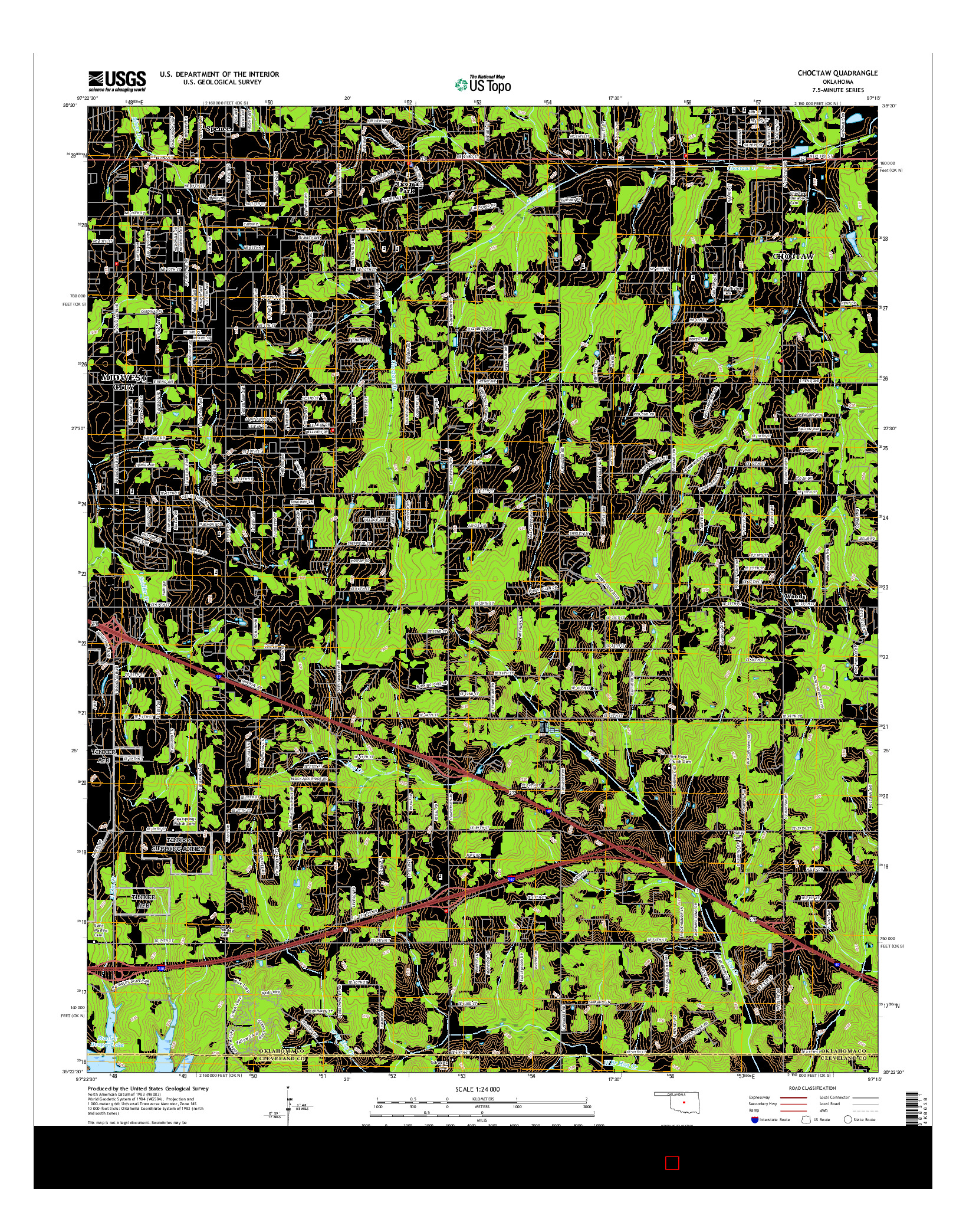 USGS US TOPO 7.5-MINUTE MAP FOR CHOCTAW, OK 2016