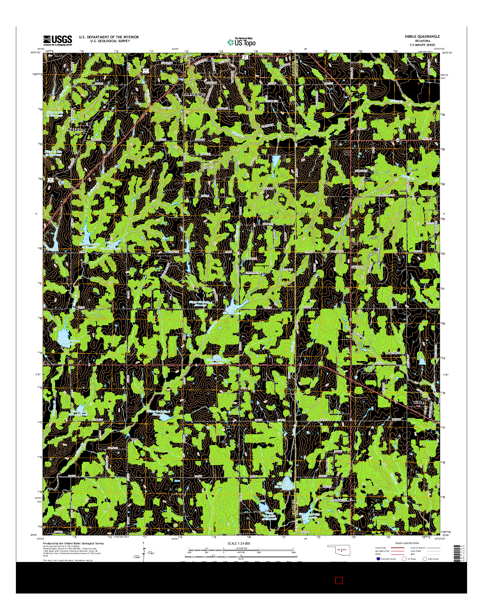 USGS US TOPO 7.5-MINUTE MAP FOR DIBBLE, OK 2016