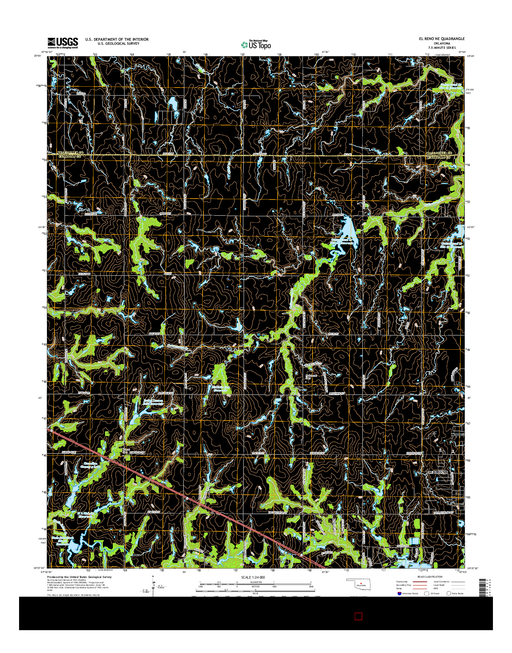 USGS US TOPO 7.5-MINUTE MAP FOR EL RENO NE, OK 2016