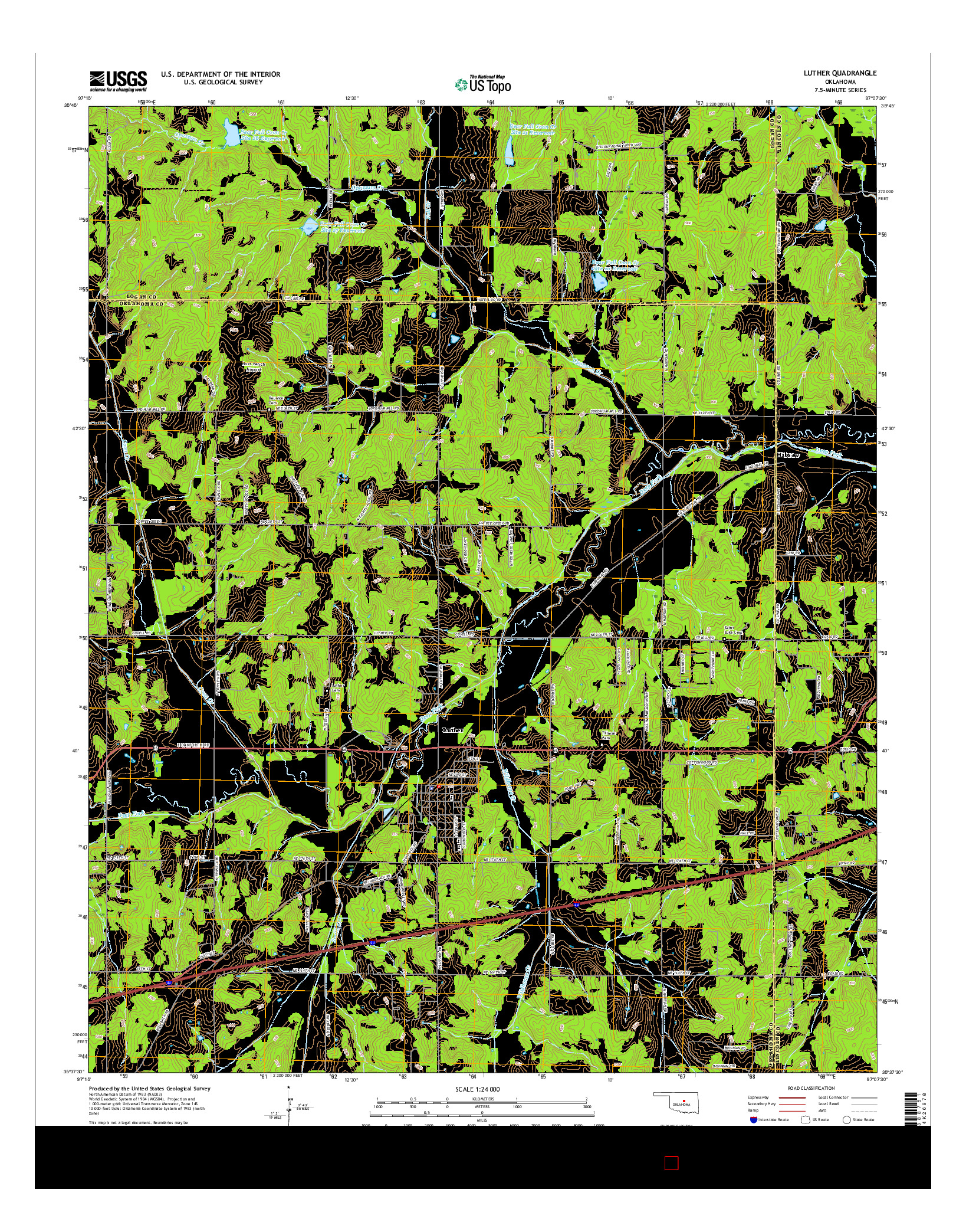 USGS US TOPO 7.5-MINUTE MAP FOR LUTHER, OK 2016