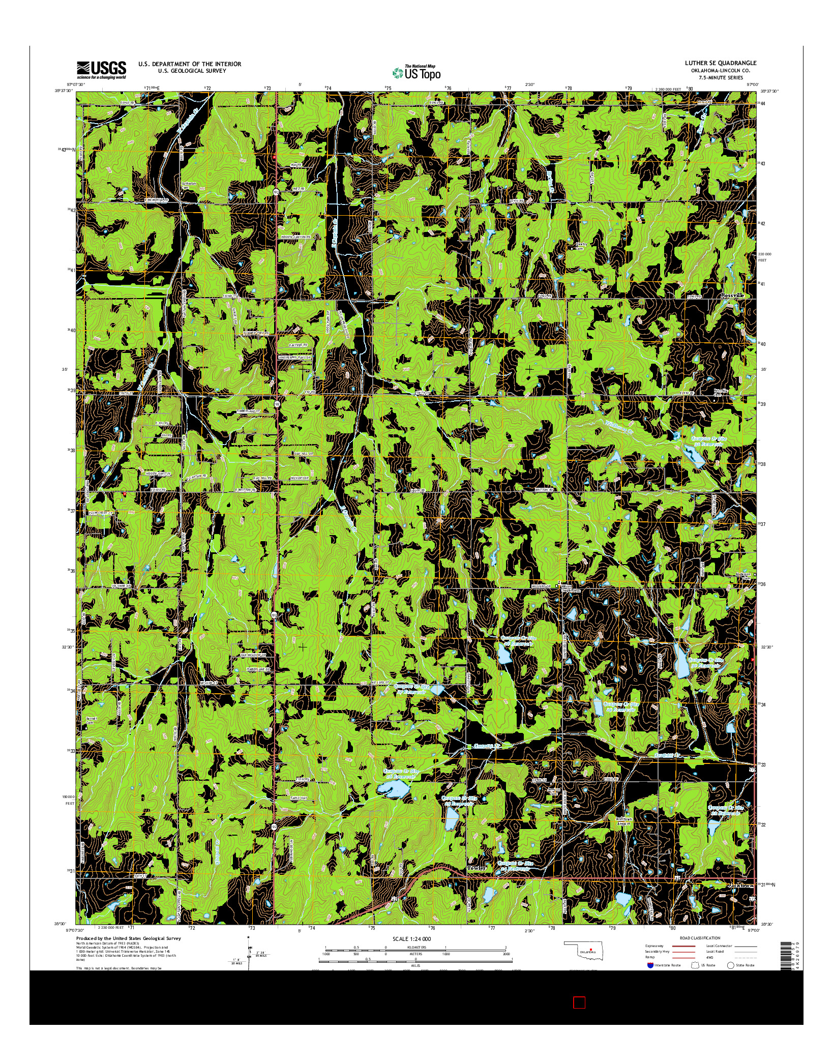 USGS US TOPO 7.5-MINUTE MAP FOR LUTHER SE, OK 2016