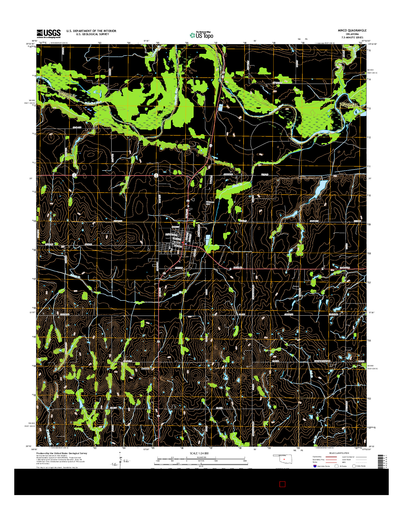 USGS US TOPO 7.5-MINUTE MAP FOR MINCO, OK 2016