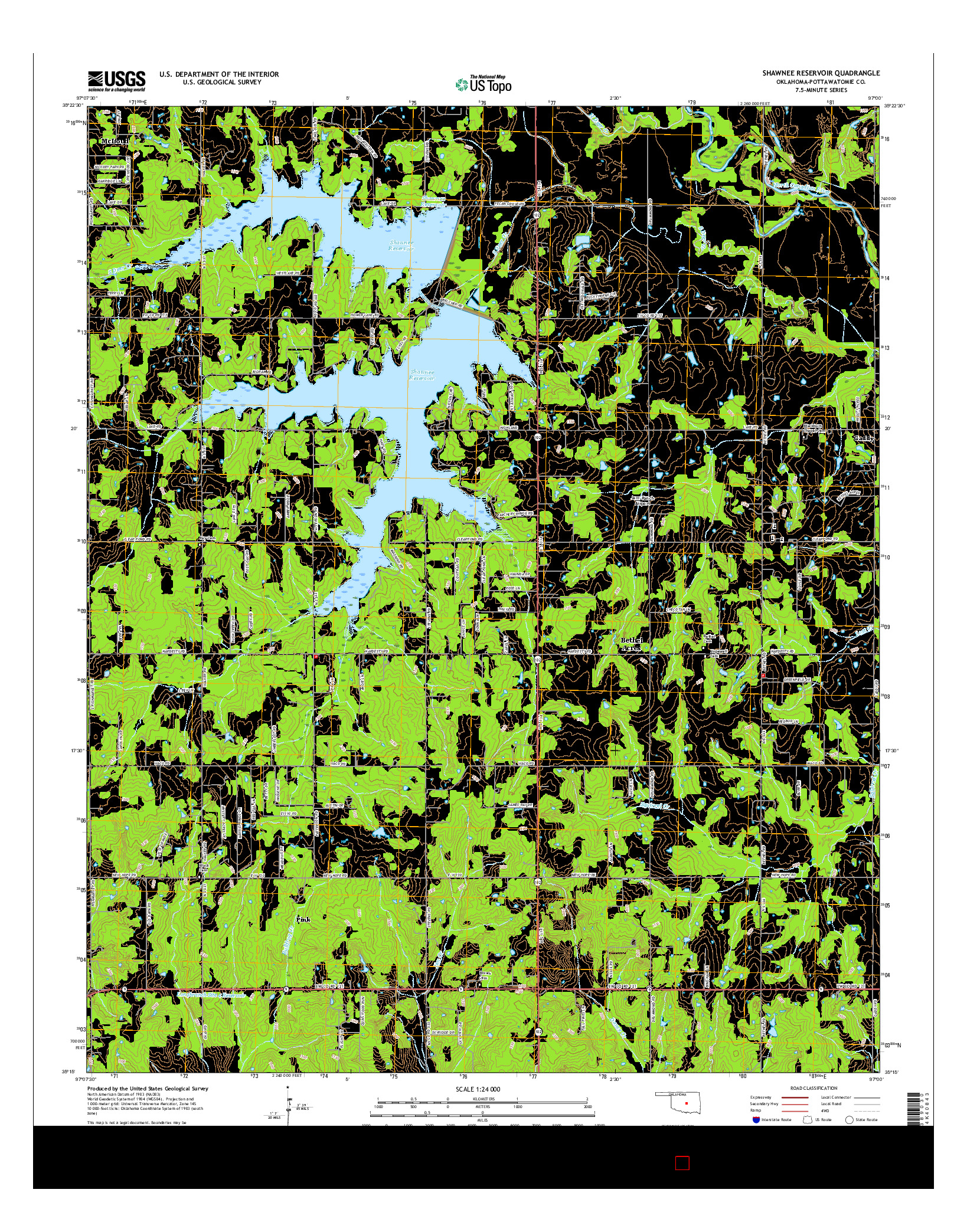 USGS US TOPO 7.5-MINUTE MAP FOR SHAWNEE RESERVOIR, OK 2016