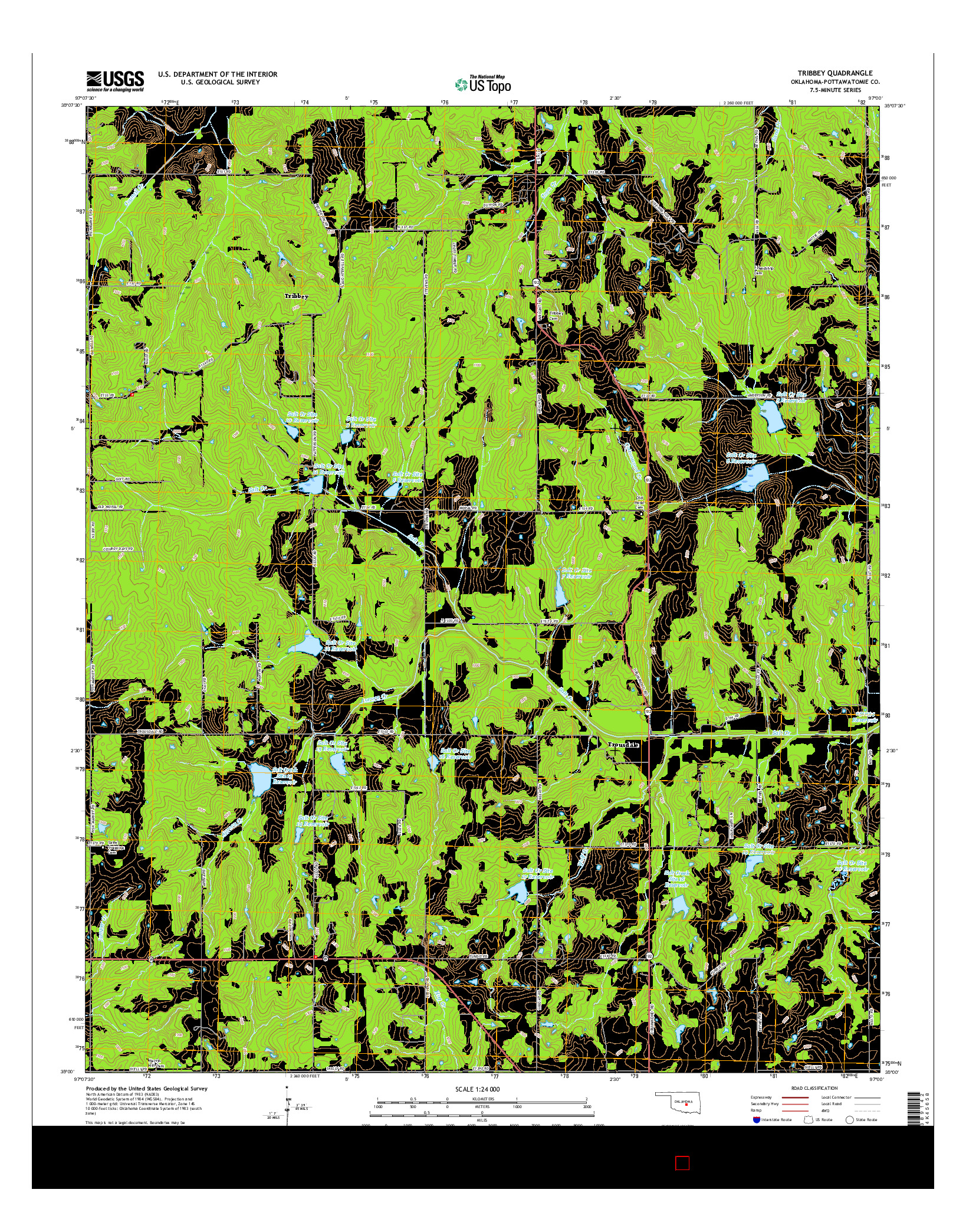 USGS US TOPO 7.5-MINUTE MAP FOR TRIBBEY, OK 2016