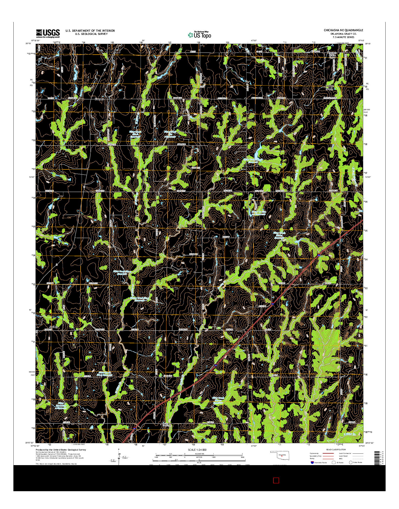 USGS US TOPO 7.5-MINUTE MAP FOR CHICKASHA NE, OK 2016