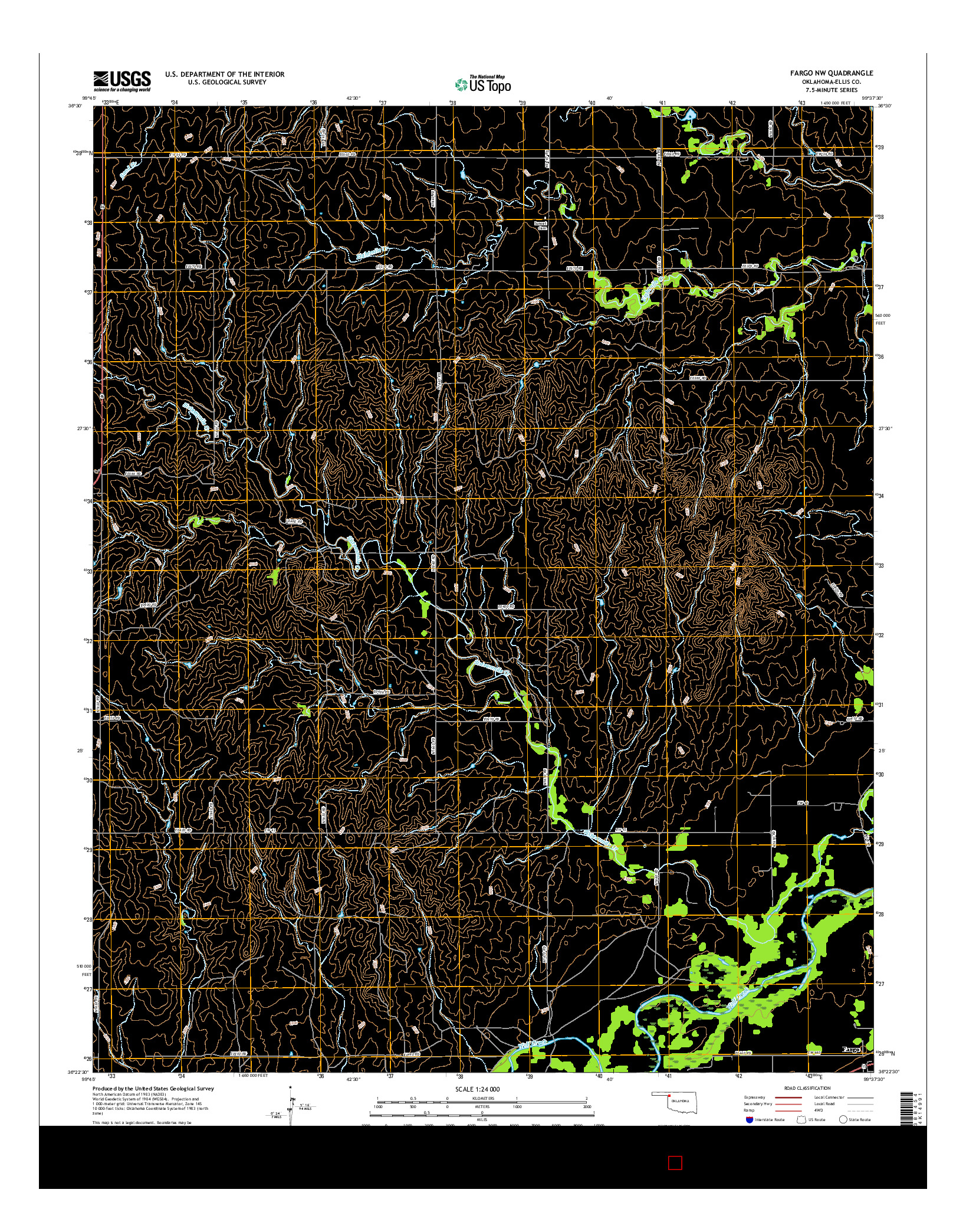 USGS US TOPO 7.5-MINUTE MAP FOR FARGO NW, OK 2016