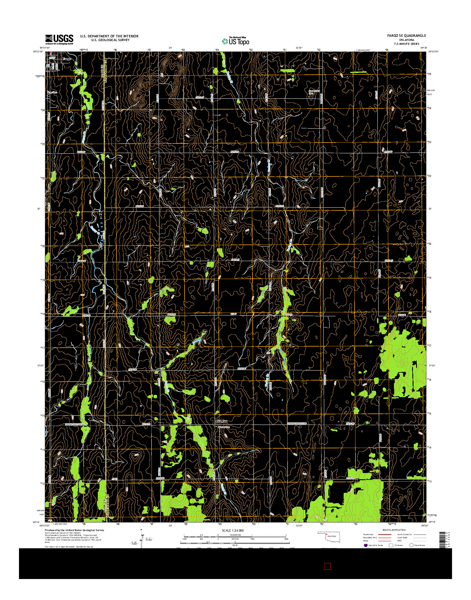USGS US TOPO 7.5-MINUTE MAP FOR FARGO SE, OK 2016