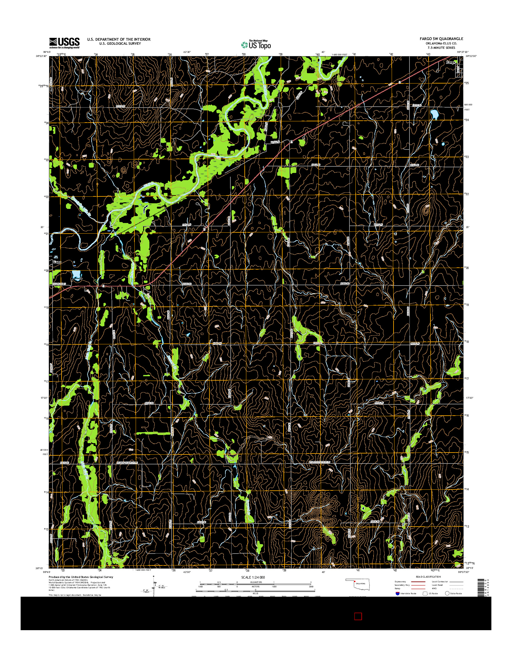 USGS US TOPO 7.5-MINUTE MAP FOR FARGO SW, OK 2016