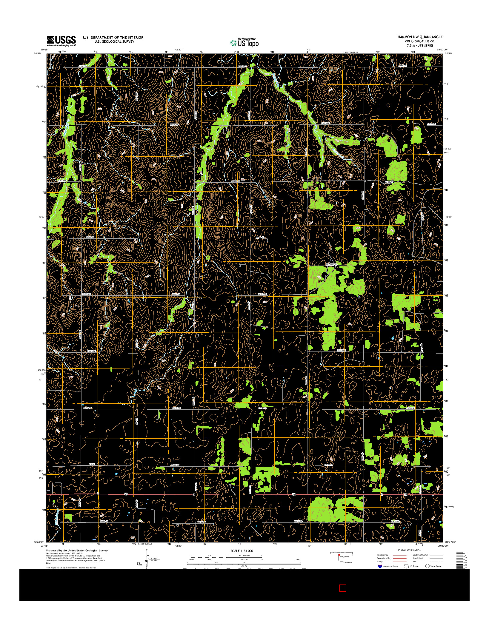 USGS US TOPO 7.5-MINUTE MAP FOR HARMON NW, OK 2016