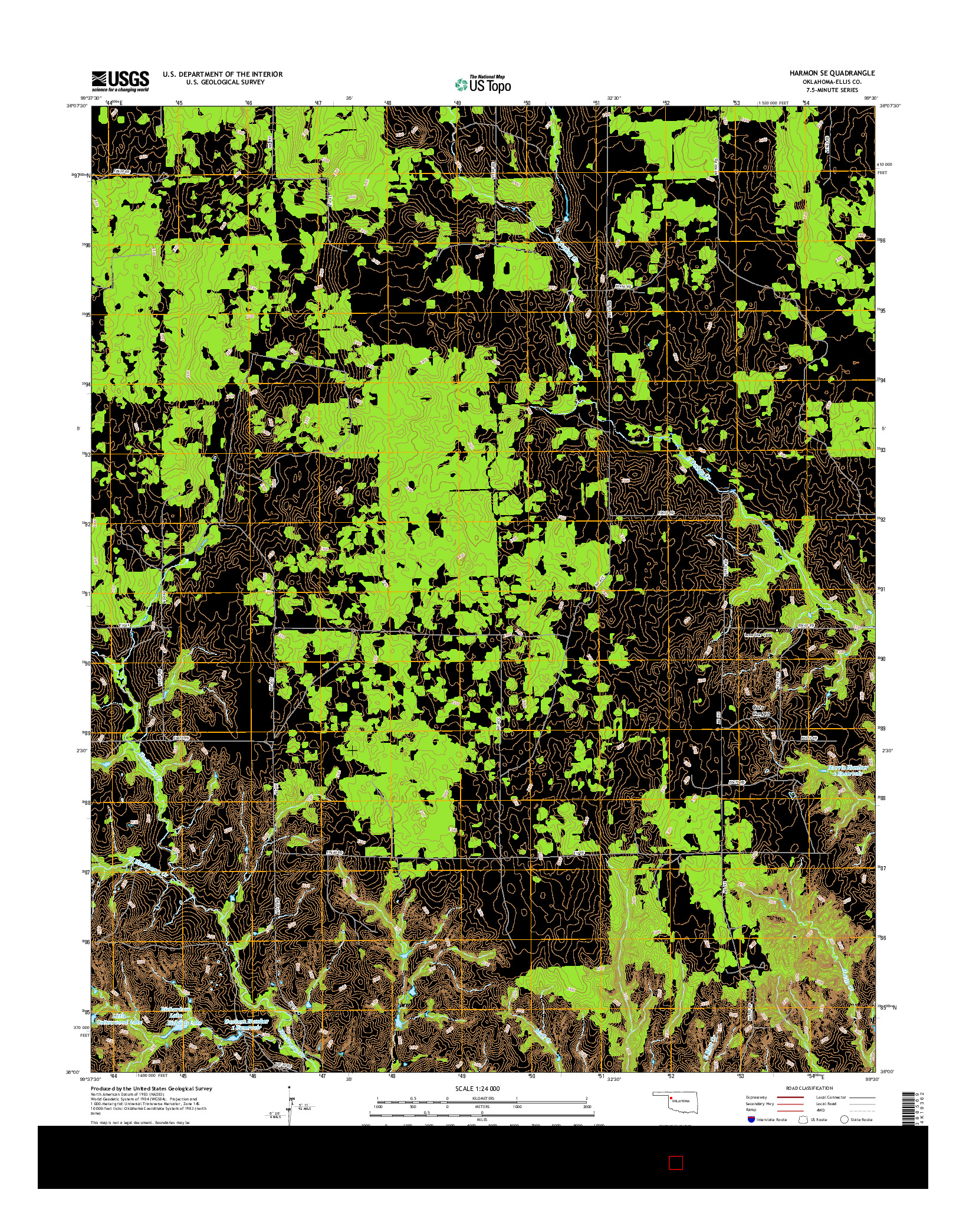 USGS US TOPO 7.5-MINUTE MAP FOR HARMON SE, OK 2016