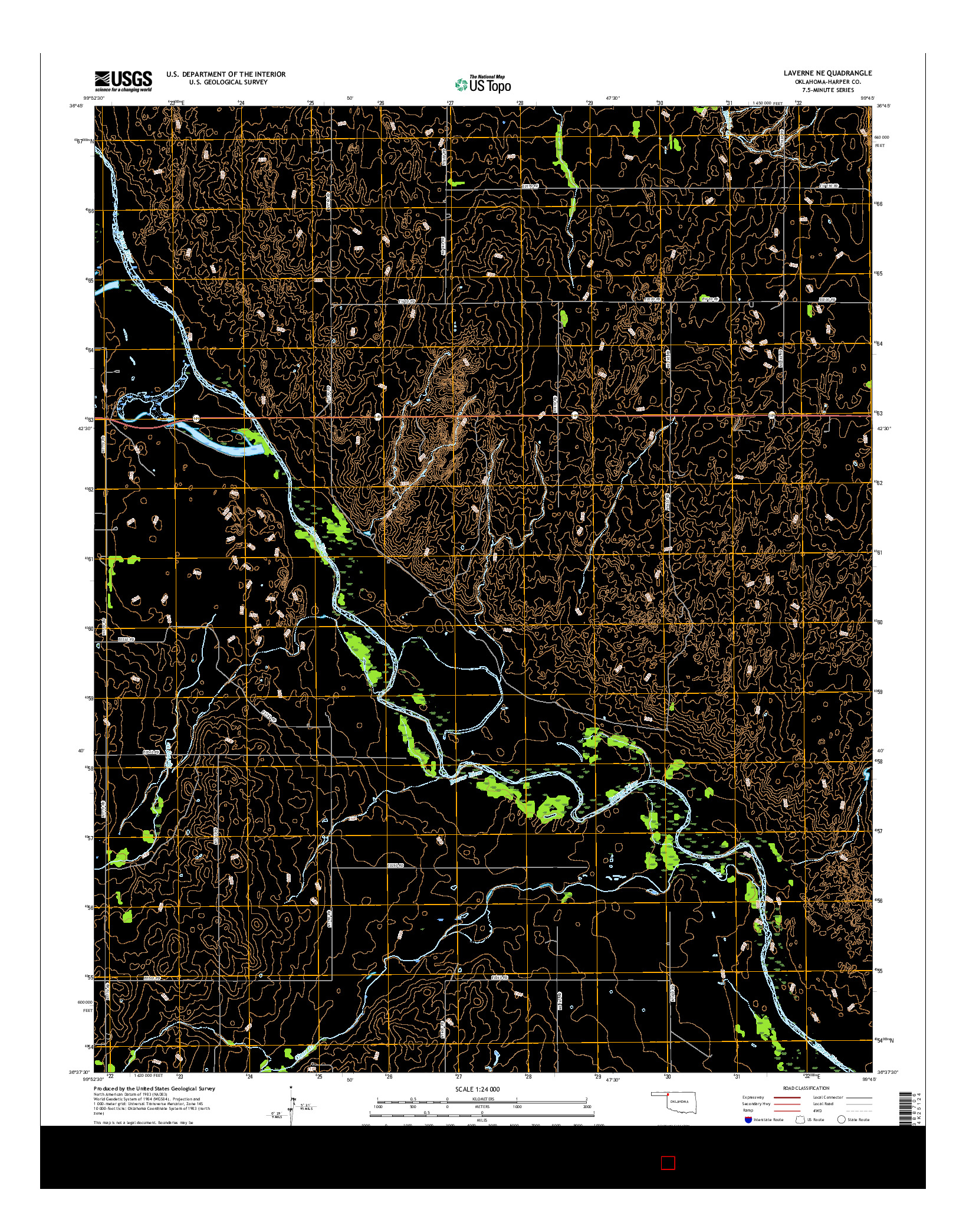 USGS US TOPO 7.5-MINUTE MAP FOR LAVERNE NE, OK 2016