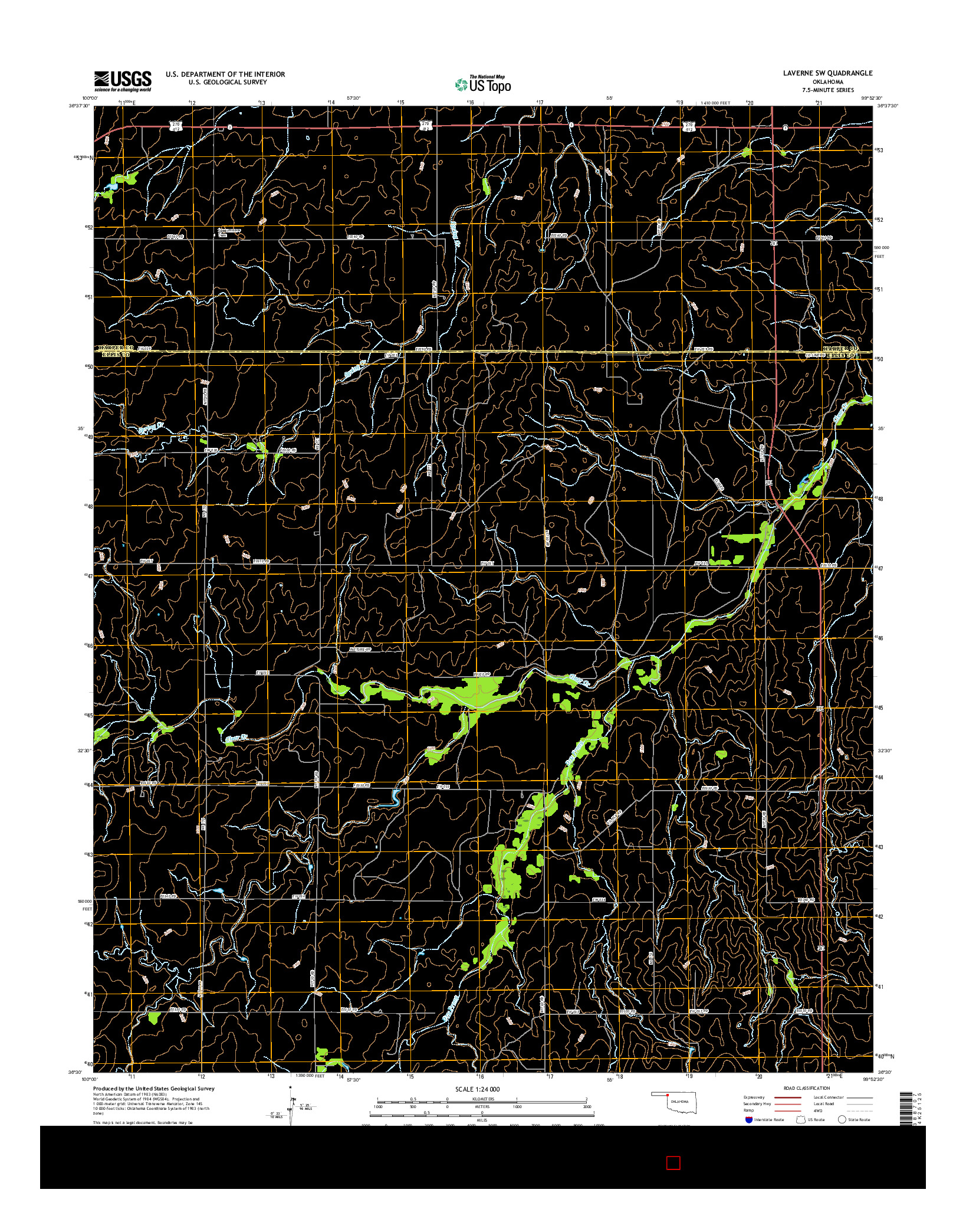 USGS US TOPO 7.5-MINUTE MAP FOR LAVERNE SW, OK 2016