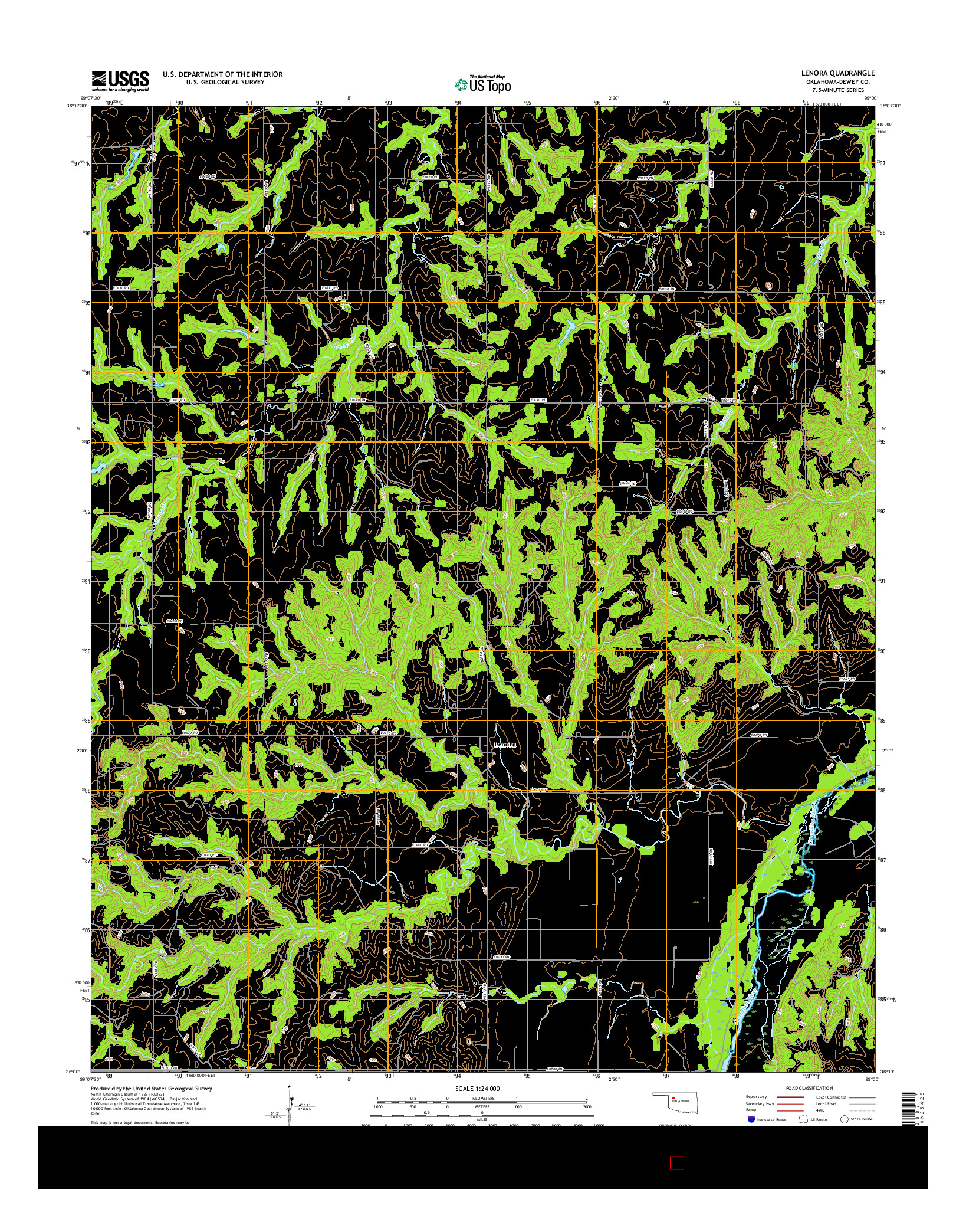 USGS US TOPO 7.5-MINUTE MAP FOR LENORA, OK 2016