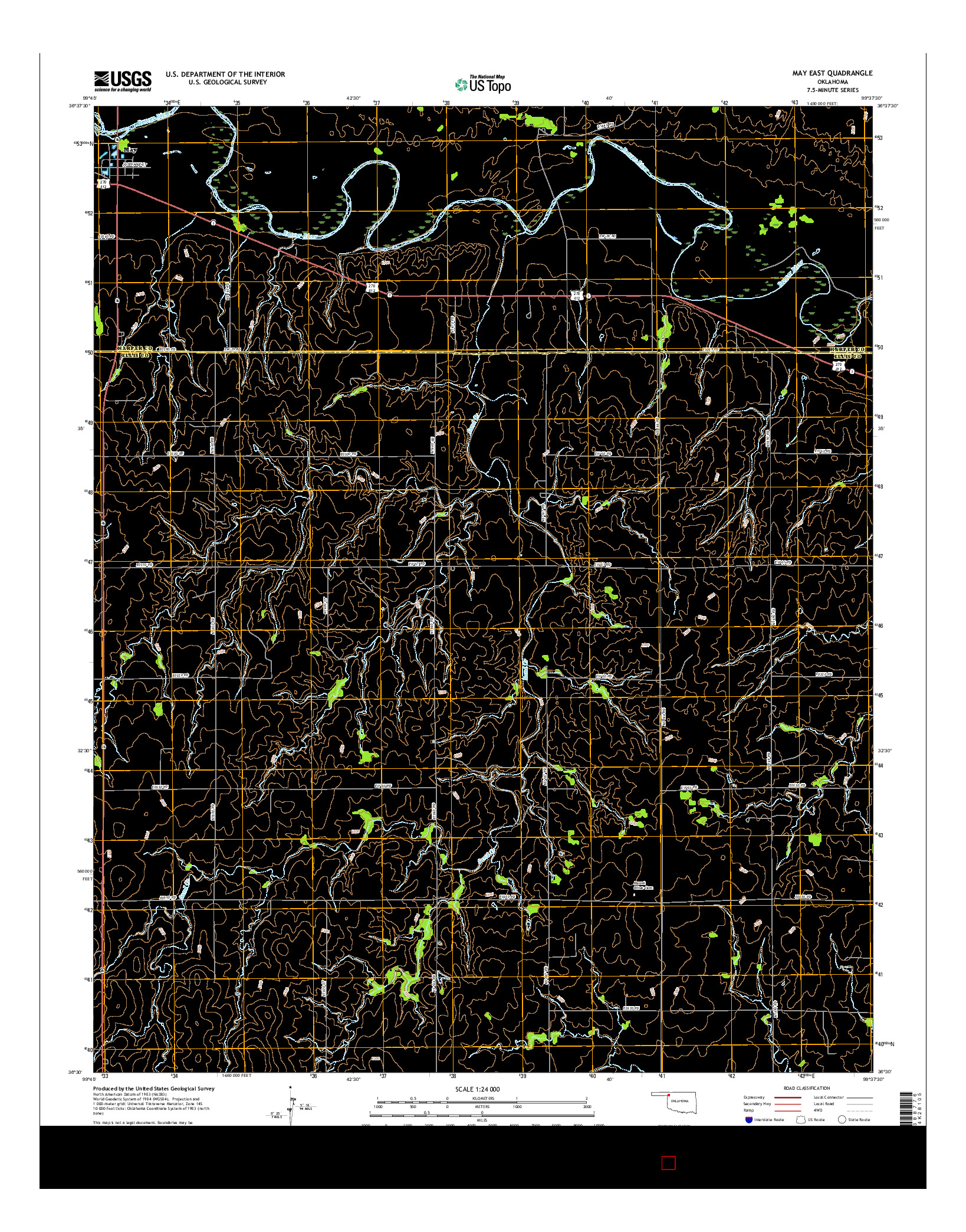 USGS US TOPO 7.5-MINUTE MAP FOR MAY EAST, OK 2016