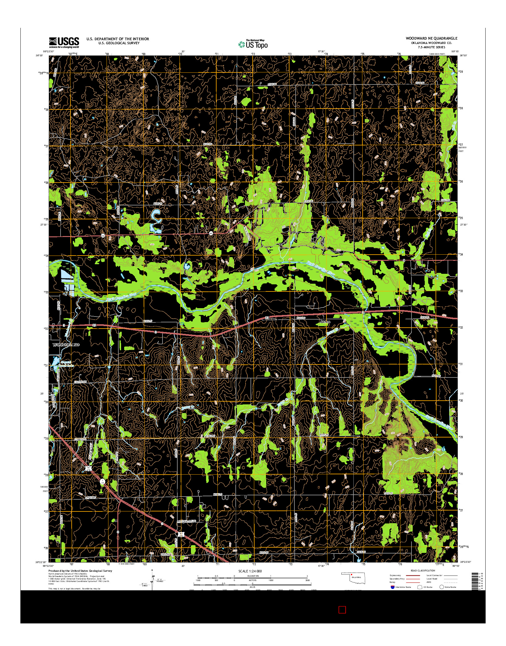 USGS US TOPO 7.5-MINUTE MAP FOR WOODWARD NE, OK 2016