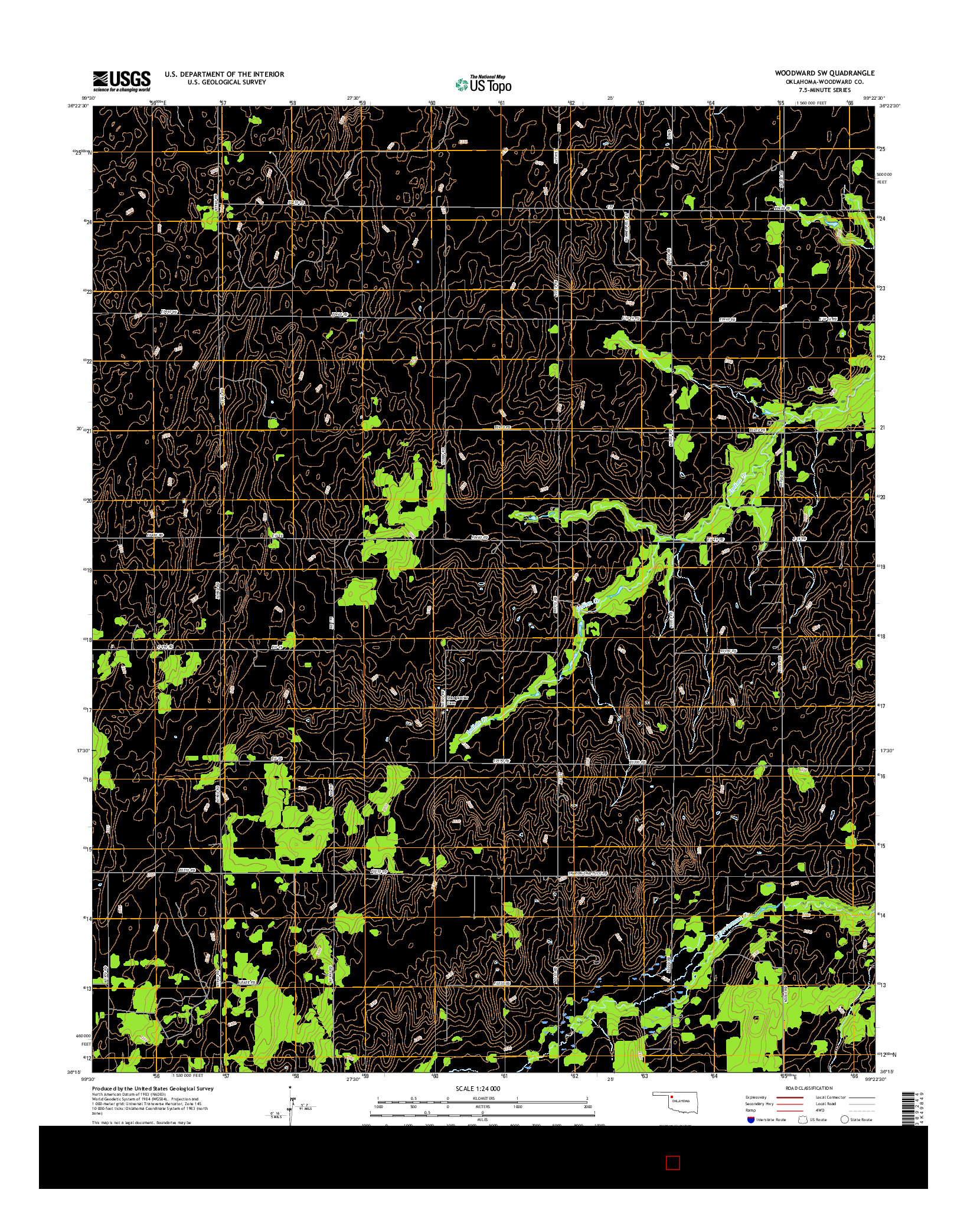 USGS US TOPO 7.5-MINUTE MAP FOR WOODWARD SW, OK 2016