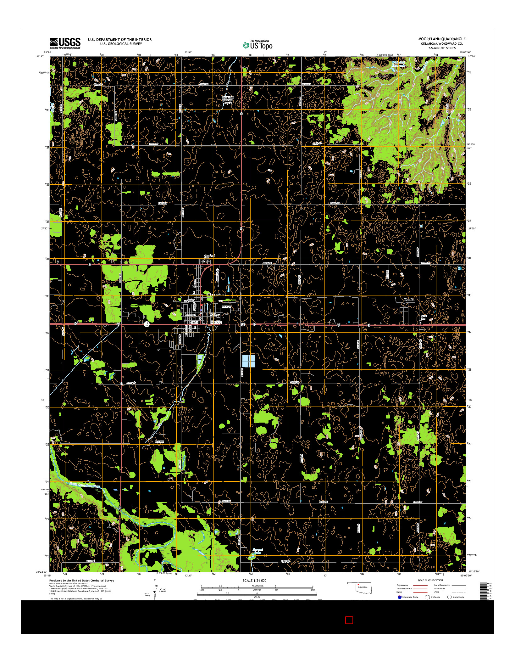 USGS US TOPO 7.5-MINUTE MAP FOR MOORELAND, OK 2016