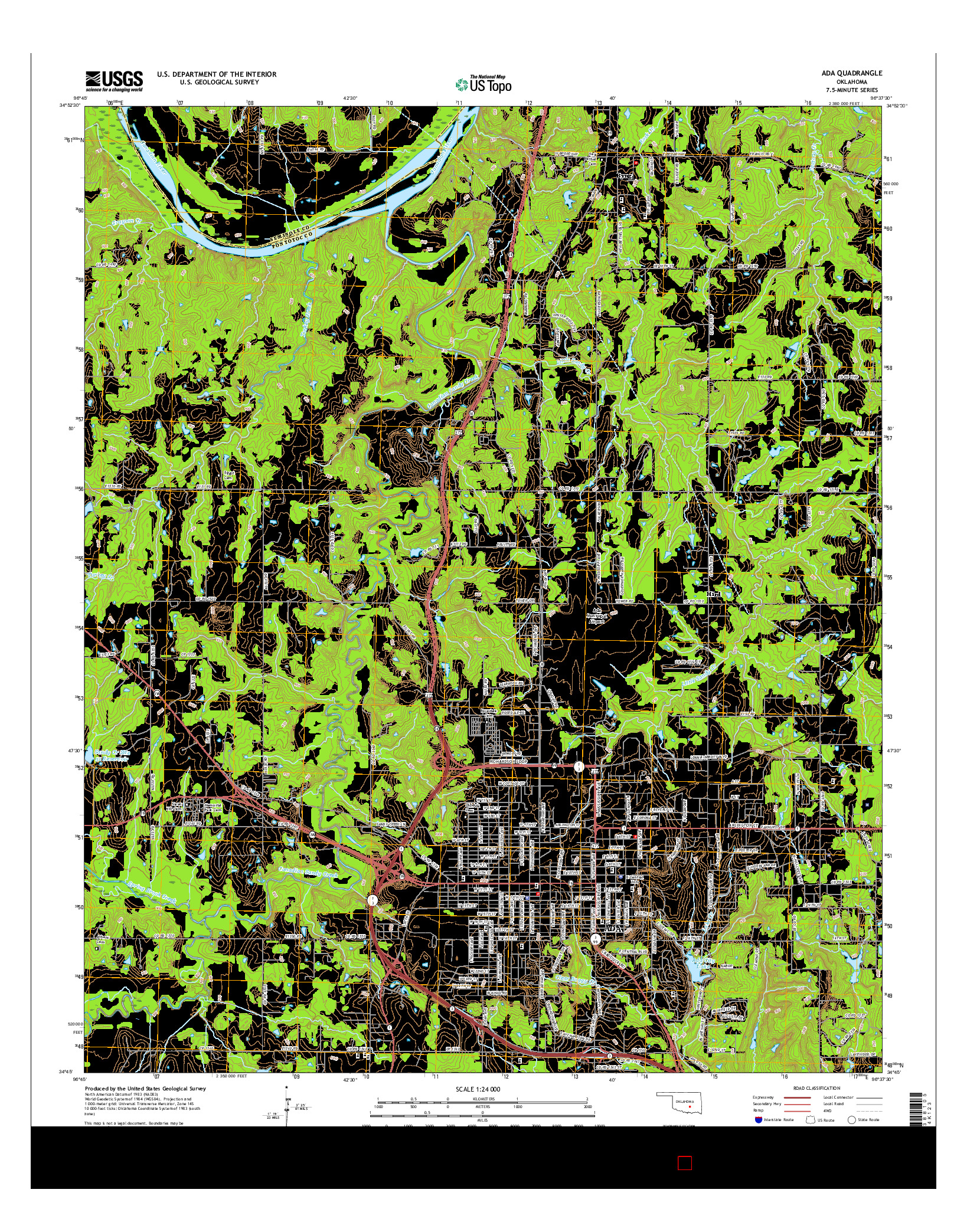 USGS US TOPO 7.5-MINUTE MAP FOR ADA, OK 2016