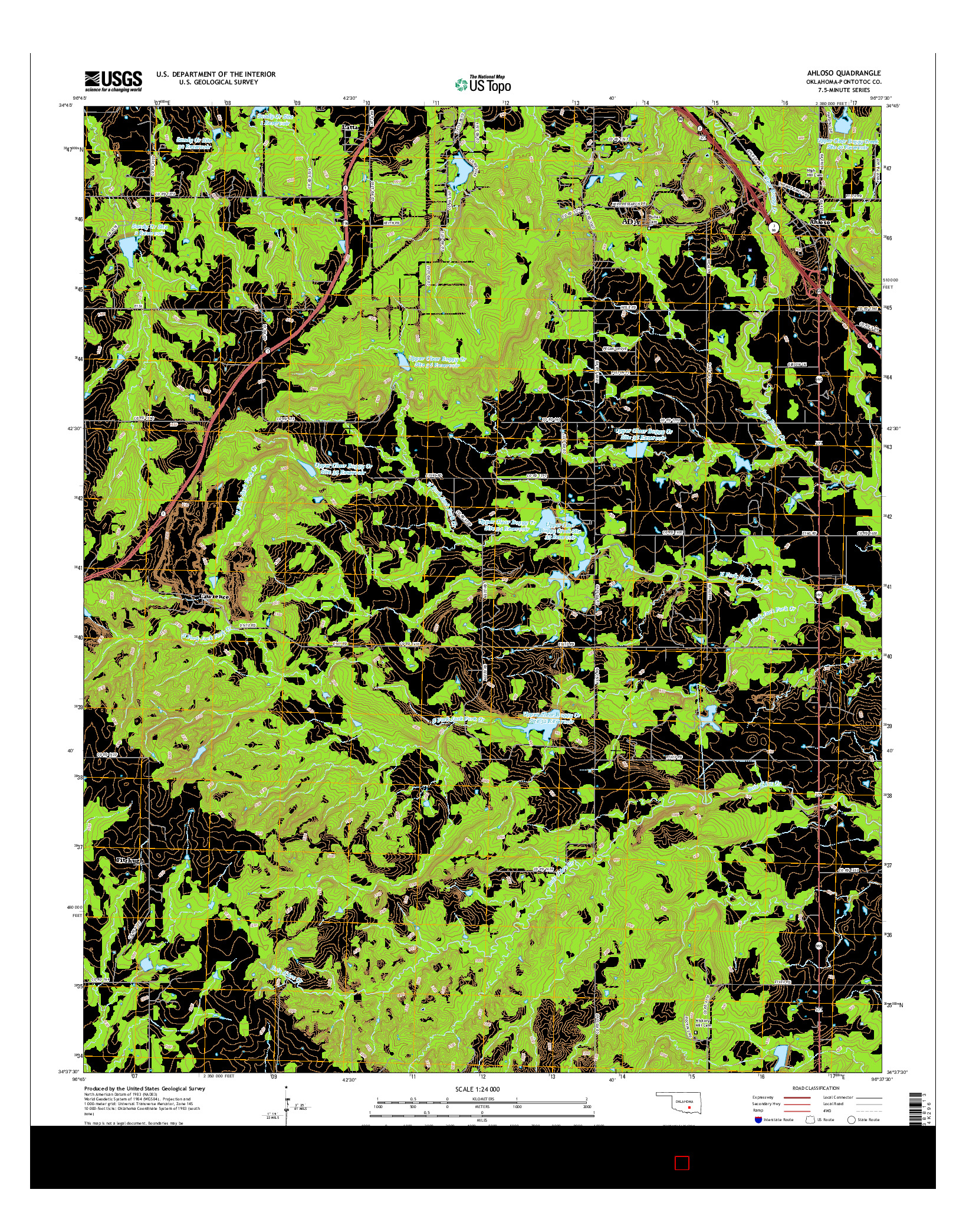 USGS US TOPO 7.5-MINUTE MAP FOR AHLOSO, OK 2016