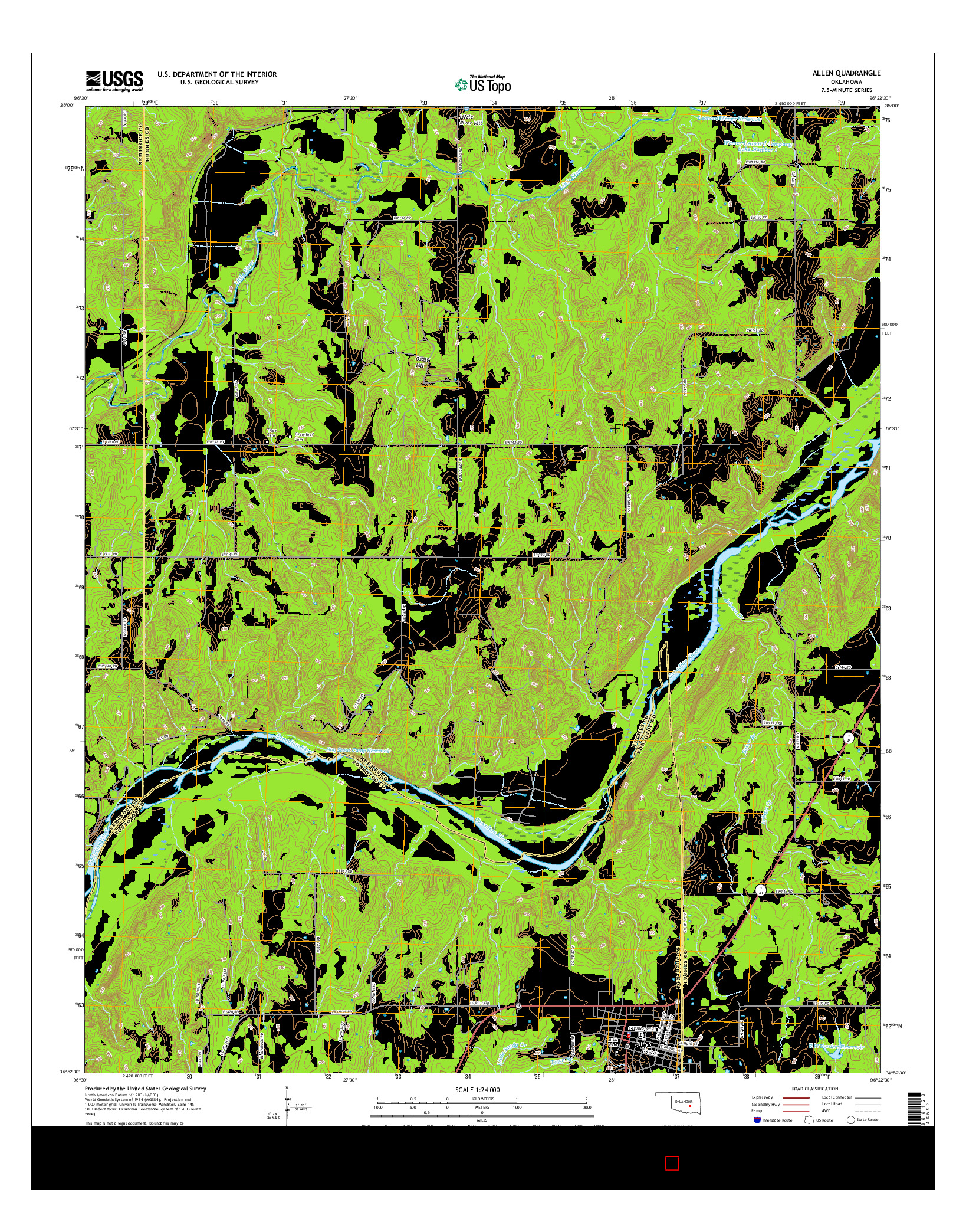 USGS US TOPO 7.5-MINUTE MAP FOR ALLEN, OK 2016
