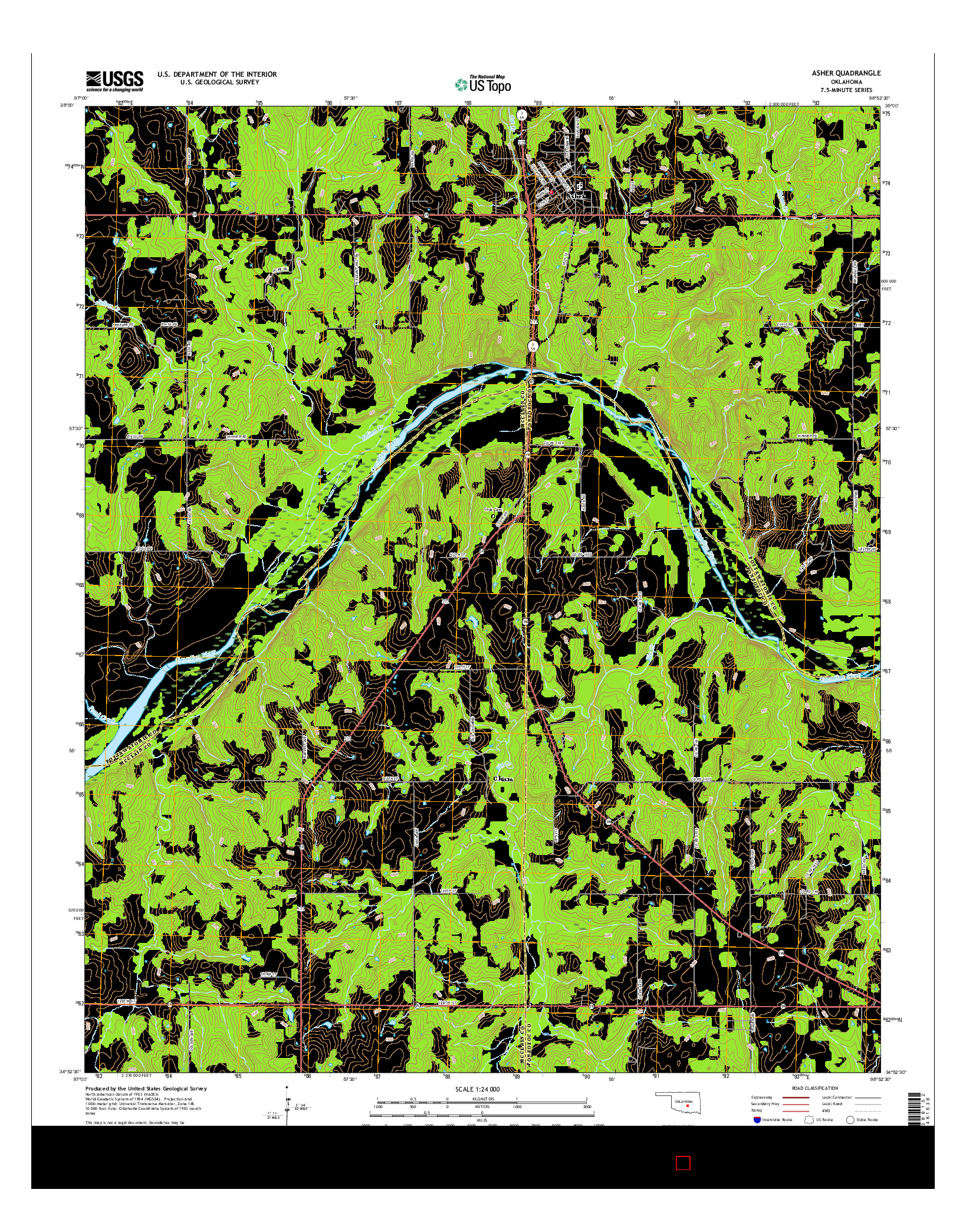 USGS US TOPO 7.5-MINUTE MAP FOR ASHER, OK 2016