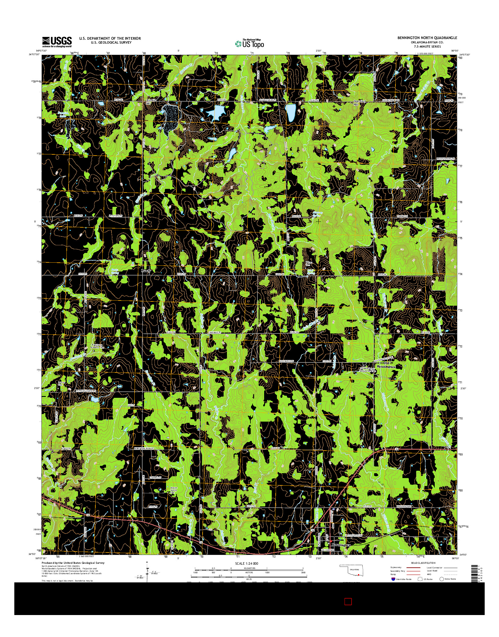 USGS US TOPO 7.5-MINUTE MAP FOR BENNINGTON NORTH, OK 2016