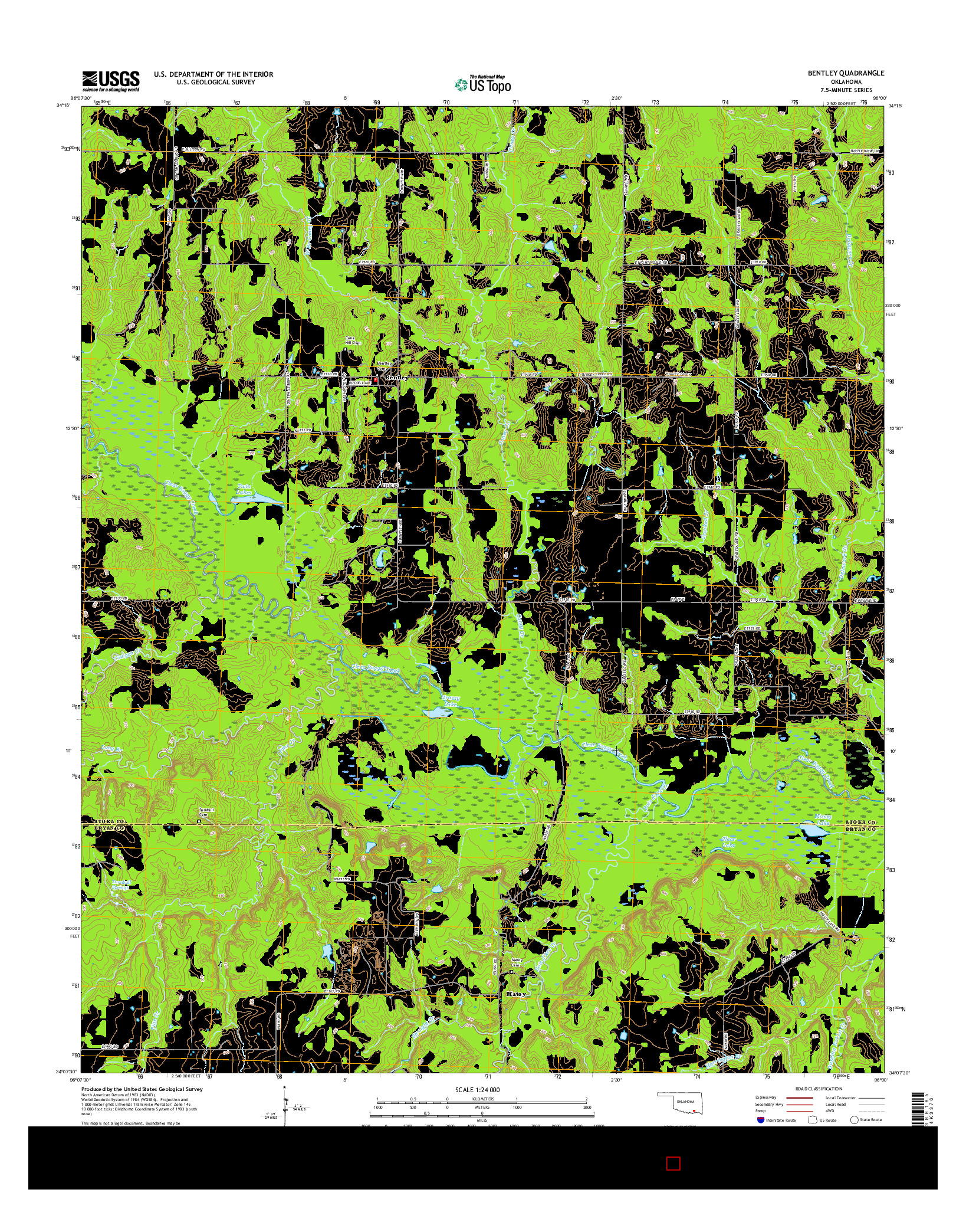 USGS US TOPO 7.5-MINUTE MAP FOR BENTLEY, OK 2016