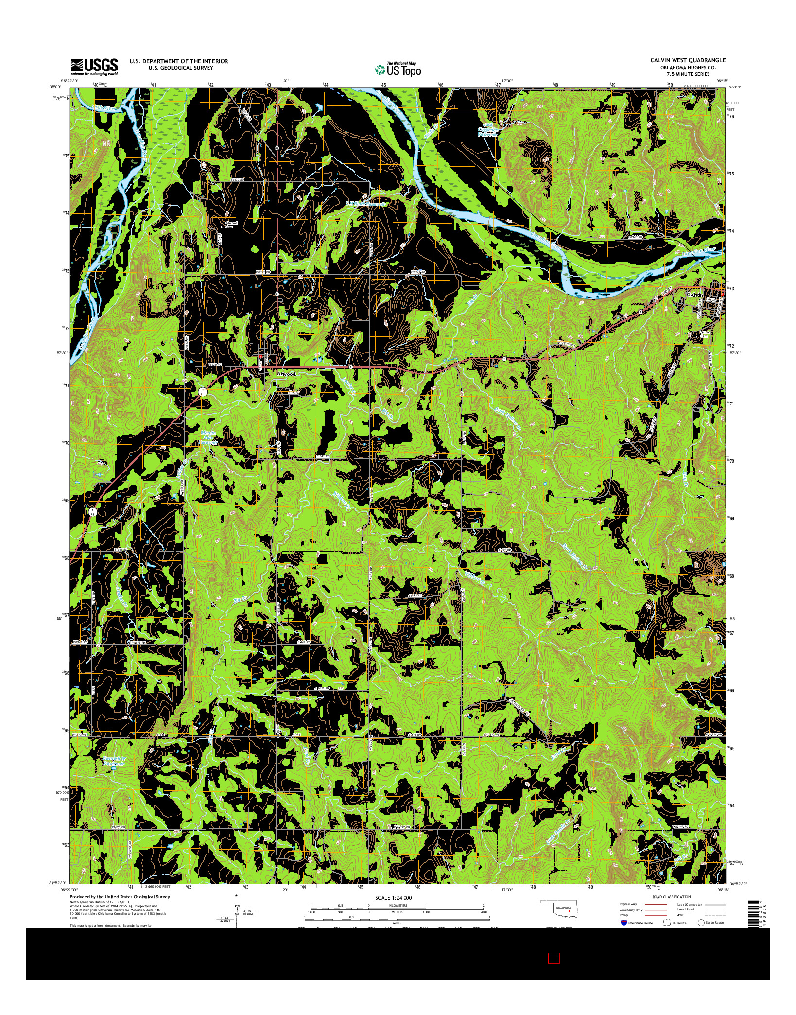 USGS US TOPO 7.5-MINUTE MAP FOR CALVIN WEST, OK 2016