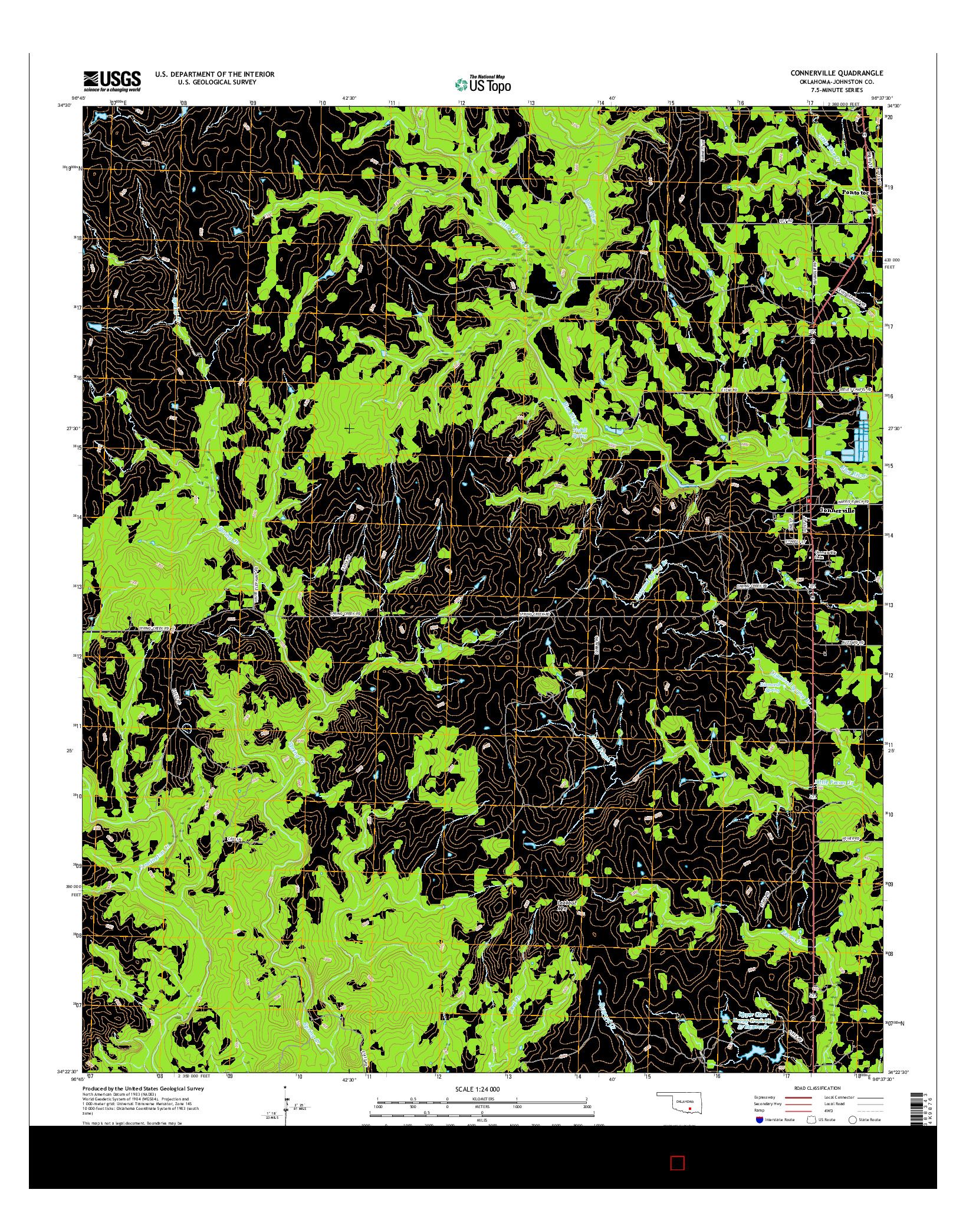 USGS US TOPO 7.5-MINUTE MAP FOR CONNERVILLE, OK 2016