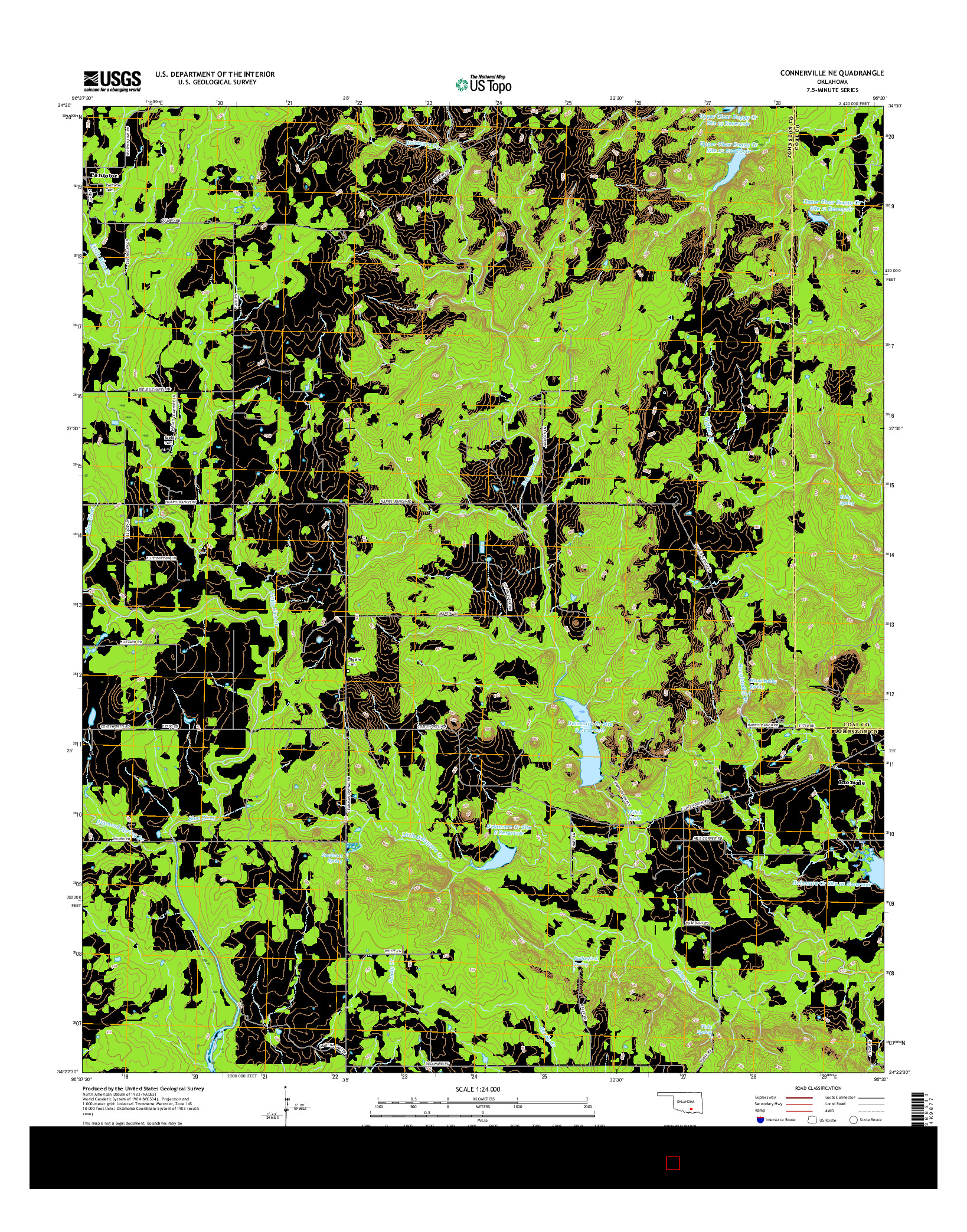 USGS US TOPO 7.5-MINUTE MAP FOR CONNERVILLE NE, OK 2016