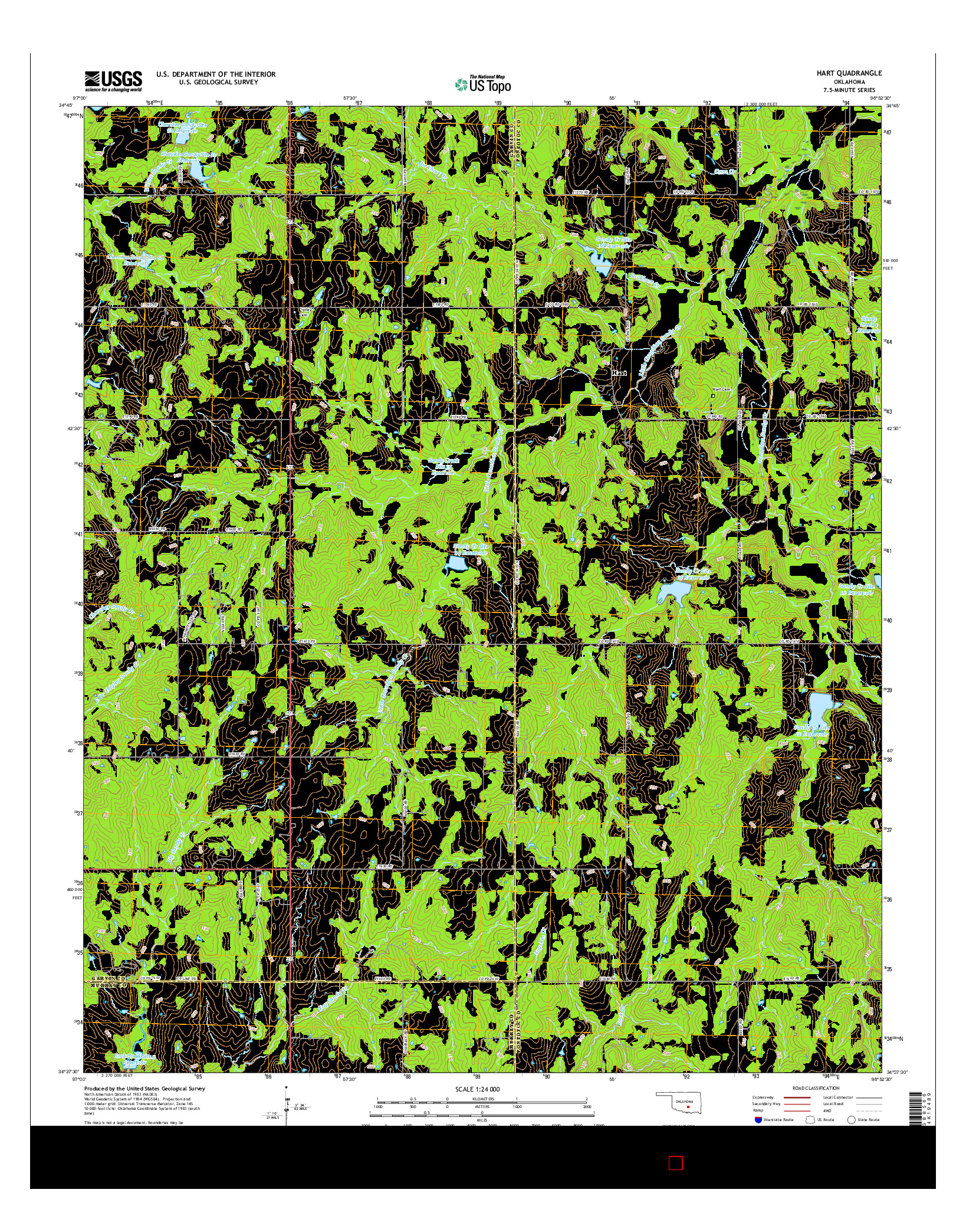 USGS US TOPO 7.5-MINUTE MAP FOR HART, OK 2016