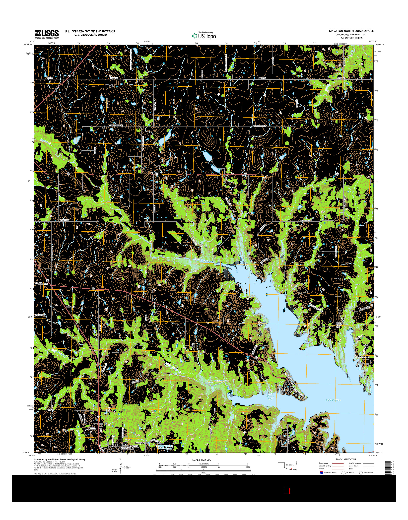 USGS US TOPO 7.5-MINUTE MAP FOR KINGSTON NORTH, OK 2016