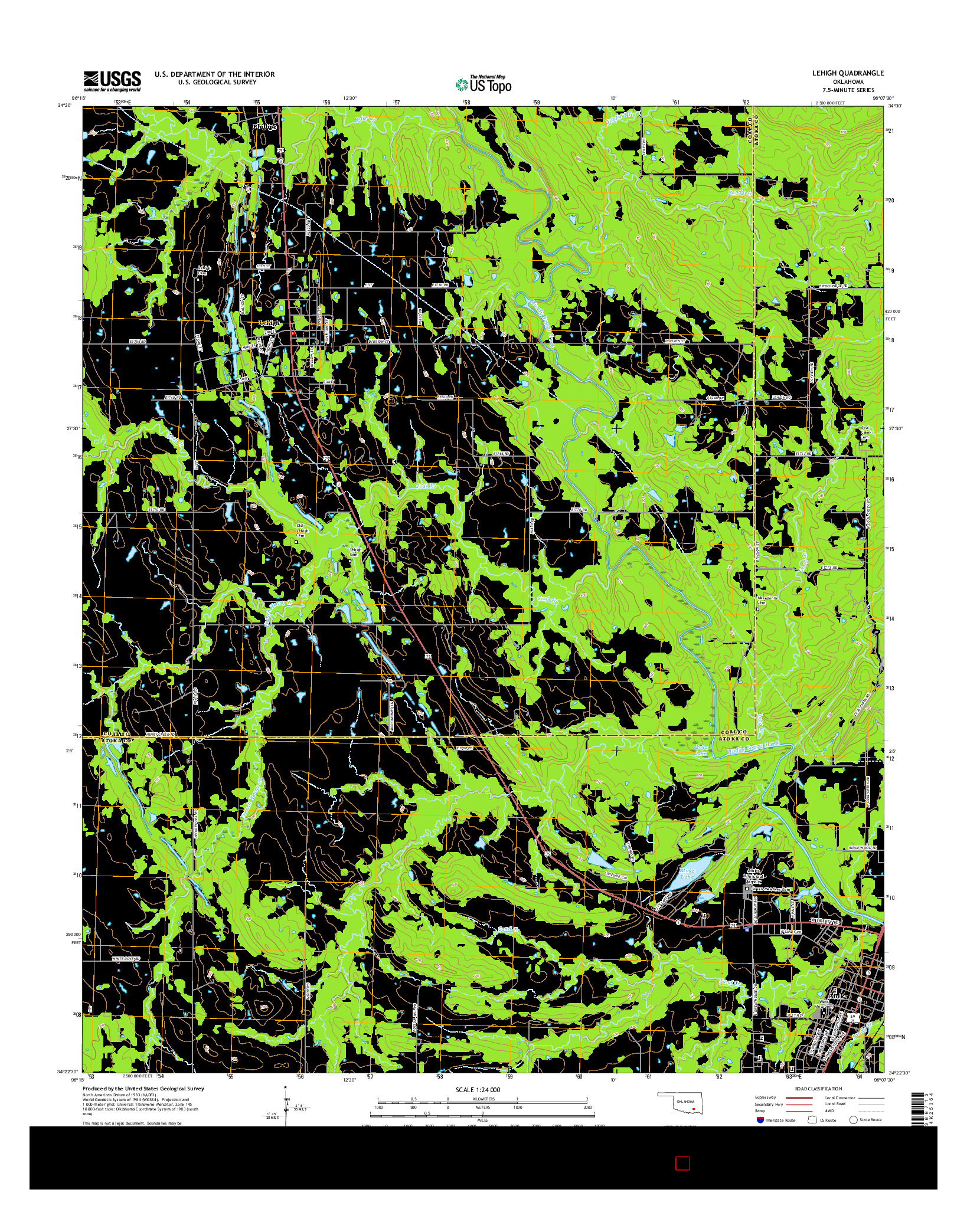 USGS US TOPO 7.5-MINUTE MAP FOR LEHIGH, OK 2016