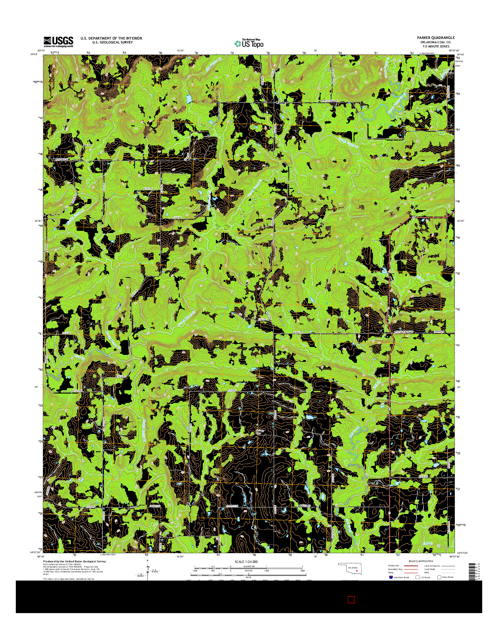 USGS US TOPO 7.5-MINUTE MAP FOR PARKER, OK 2016