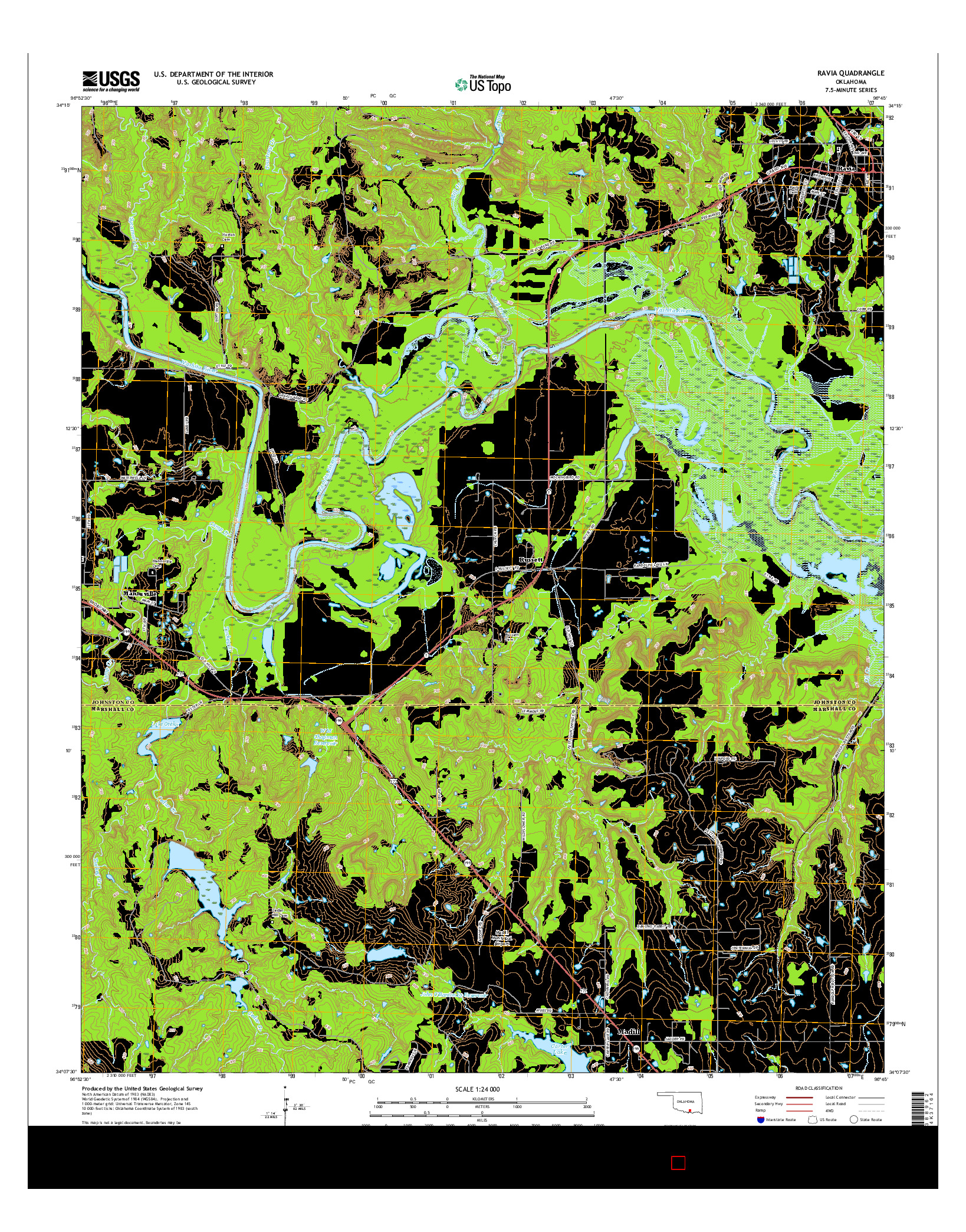 USGS US TOPO 7.5-MINUTE MAP FOR RAVIA, OK 2016