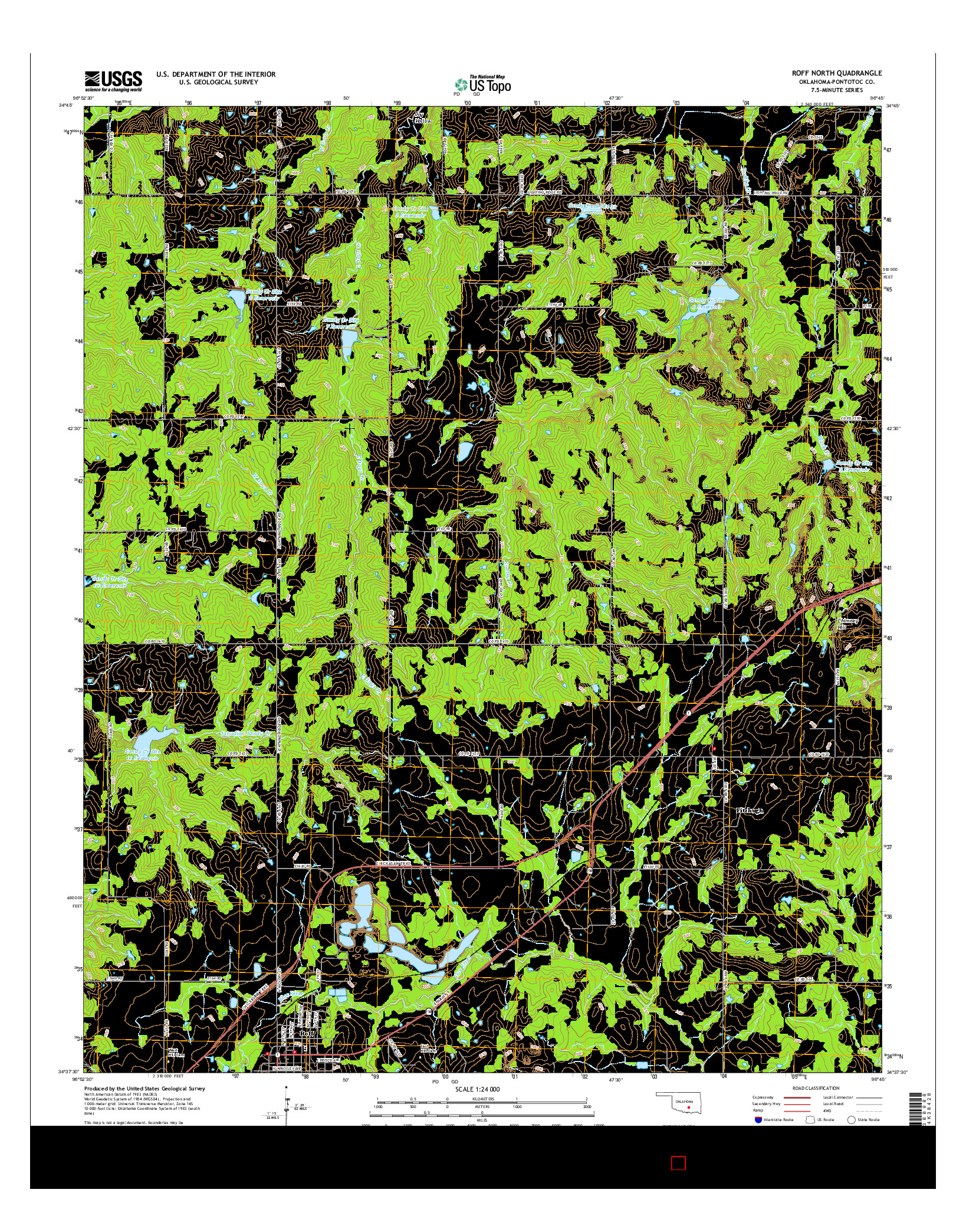 USGS US TOPO 7.5-MINUTE MAP FOR ROFF NORTH, OK 2016