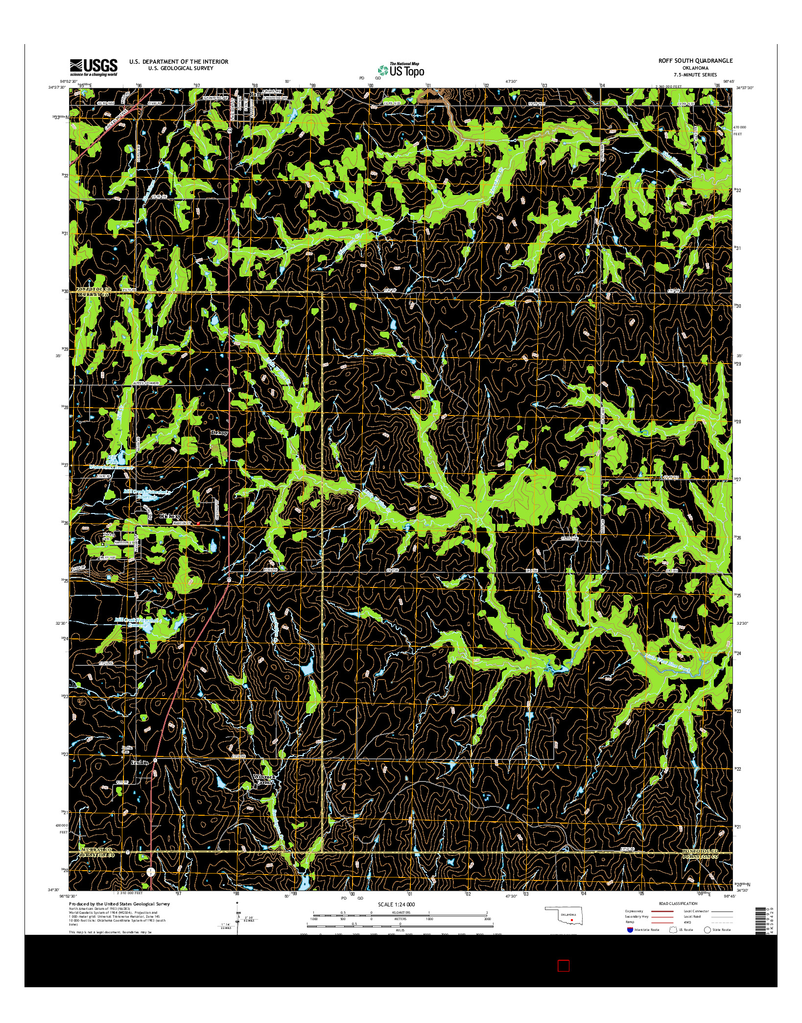 USGS US TOPO 7.5-MINUTE MAP FOR ROFF SOUTH, OK 2016