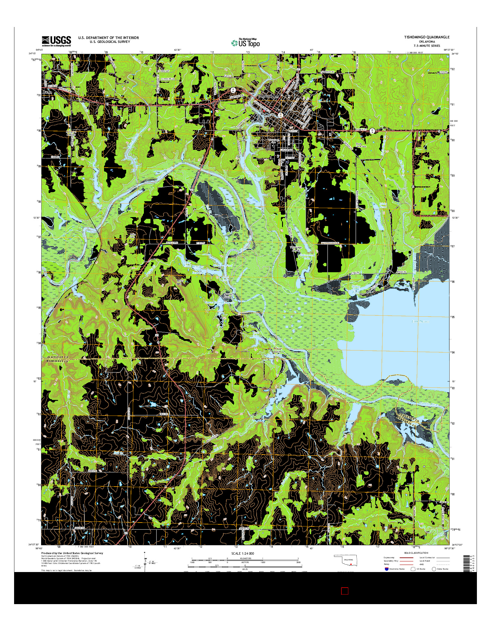 USGS US TOPO 7.5-MINUTE MAP FOR TISHOMINGO, OK 2016