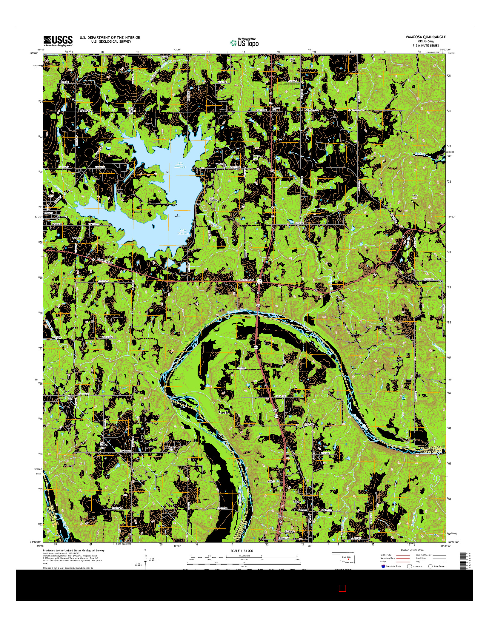 USGS US TOPO 7.5-MINUTE MAP FOR VAMOOSA, OK 2016