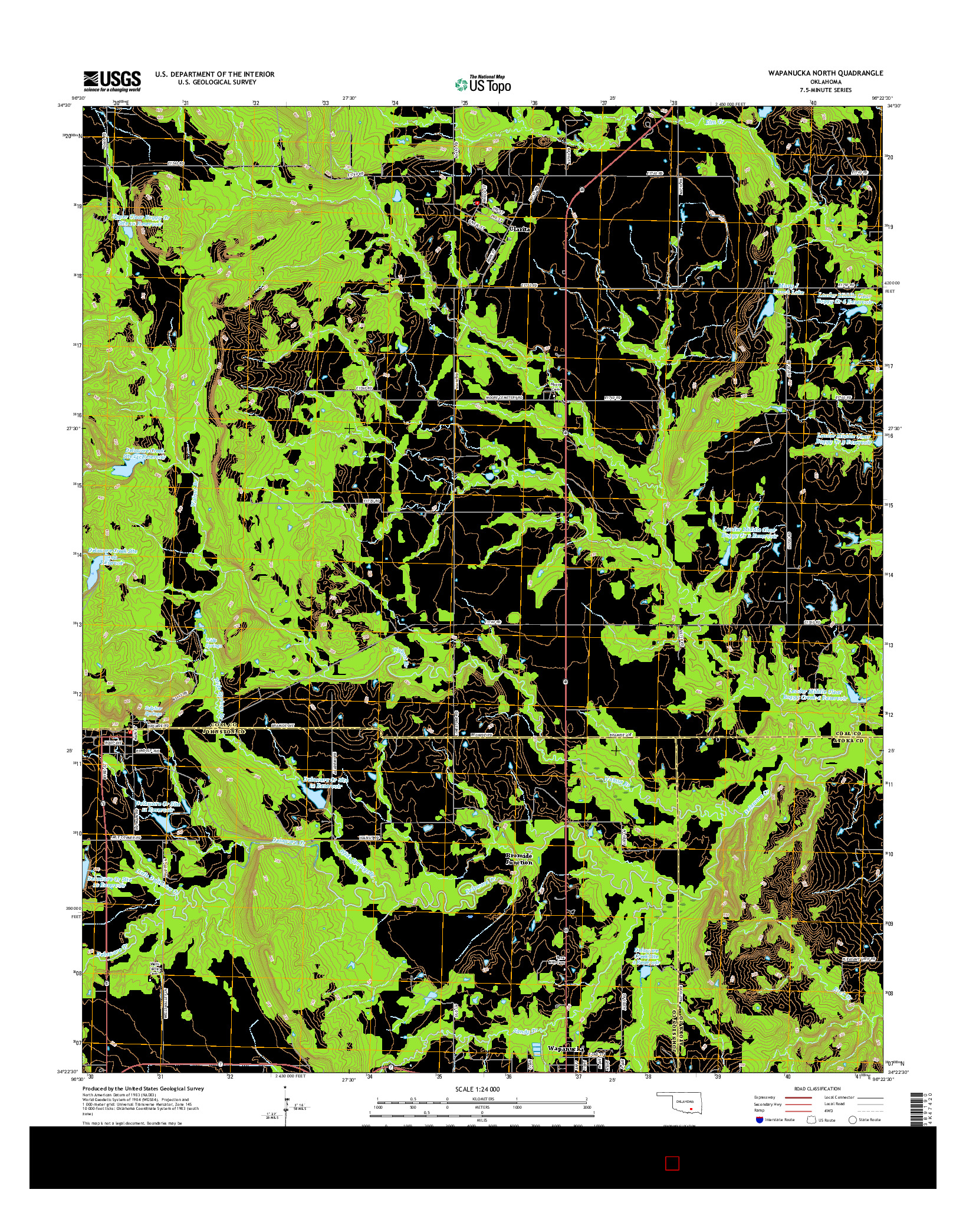 USGS US TOPO 7.5-MINUTE MAP FOR WAPANUCKA NORTH, OK 2016