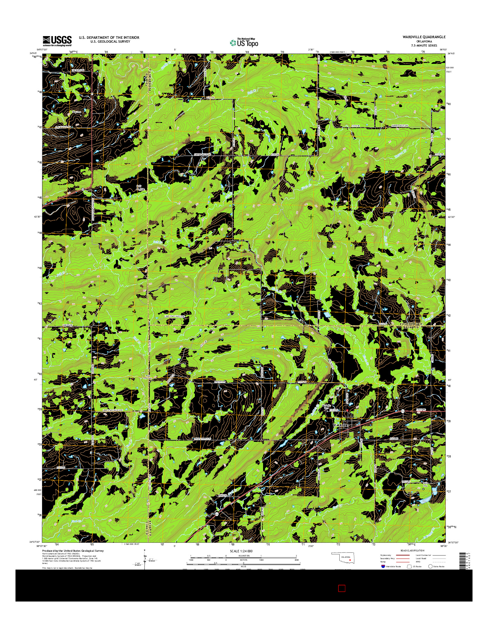 USGS US TOPO 7.5-MINUTE MAP FOR WARDVILLE, OK 2016