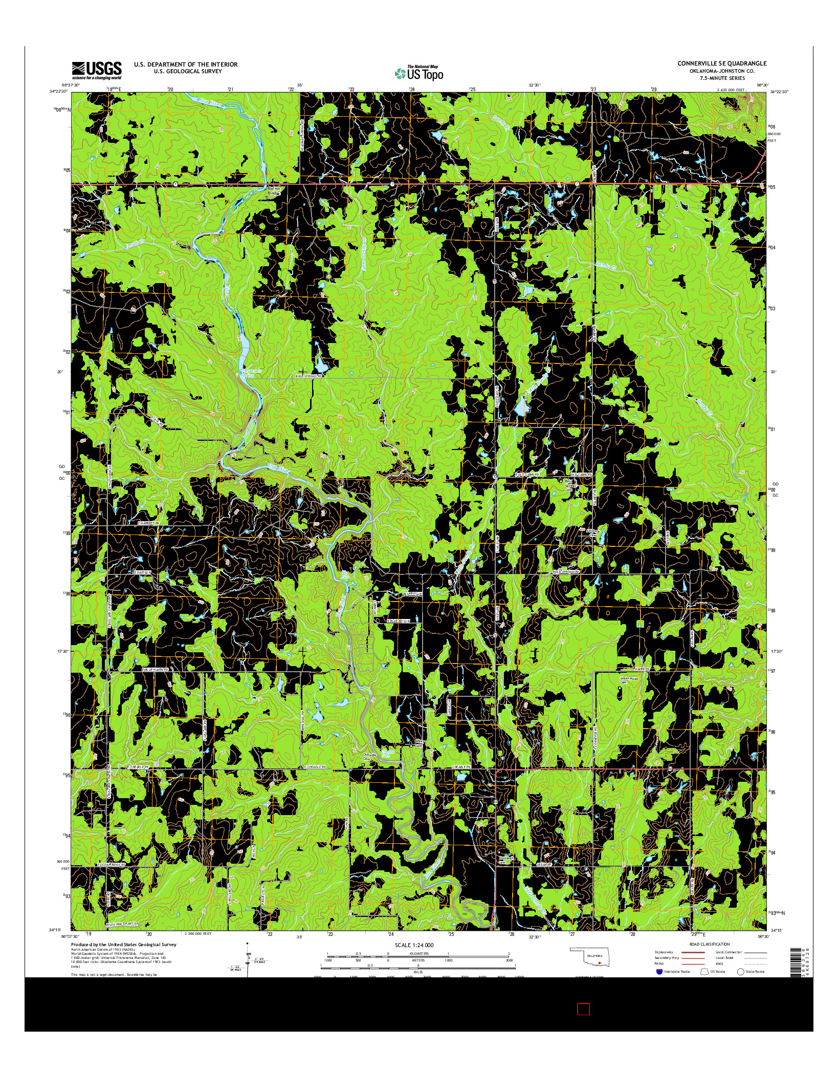 USGS US TOPO 7.5-MINUTE MAP FOR CONNERVILLE SE, OK 2016