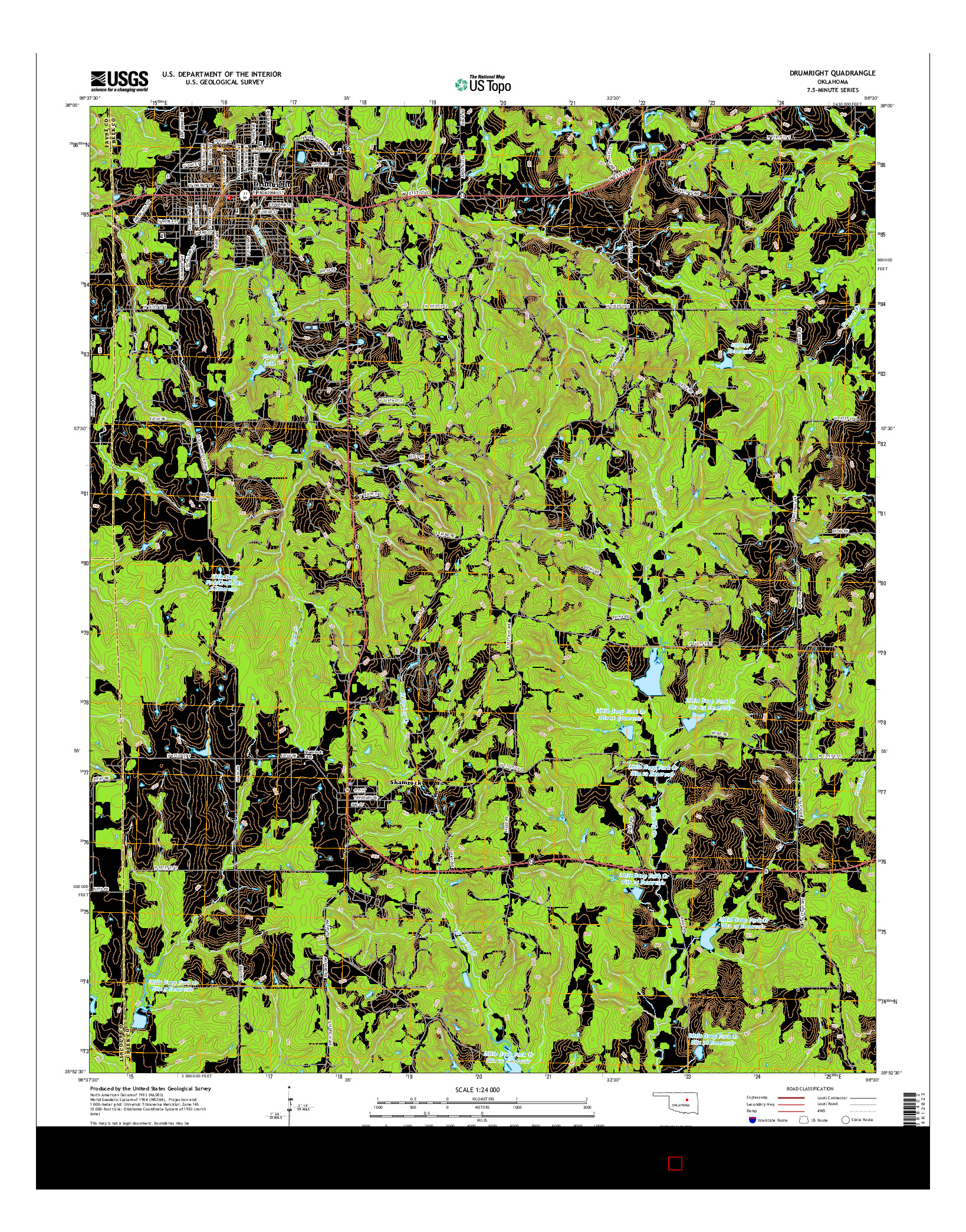USGS US TOPO 7.5-MINUTE MAP FOR DRUMRIGHT, OK 2016