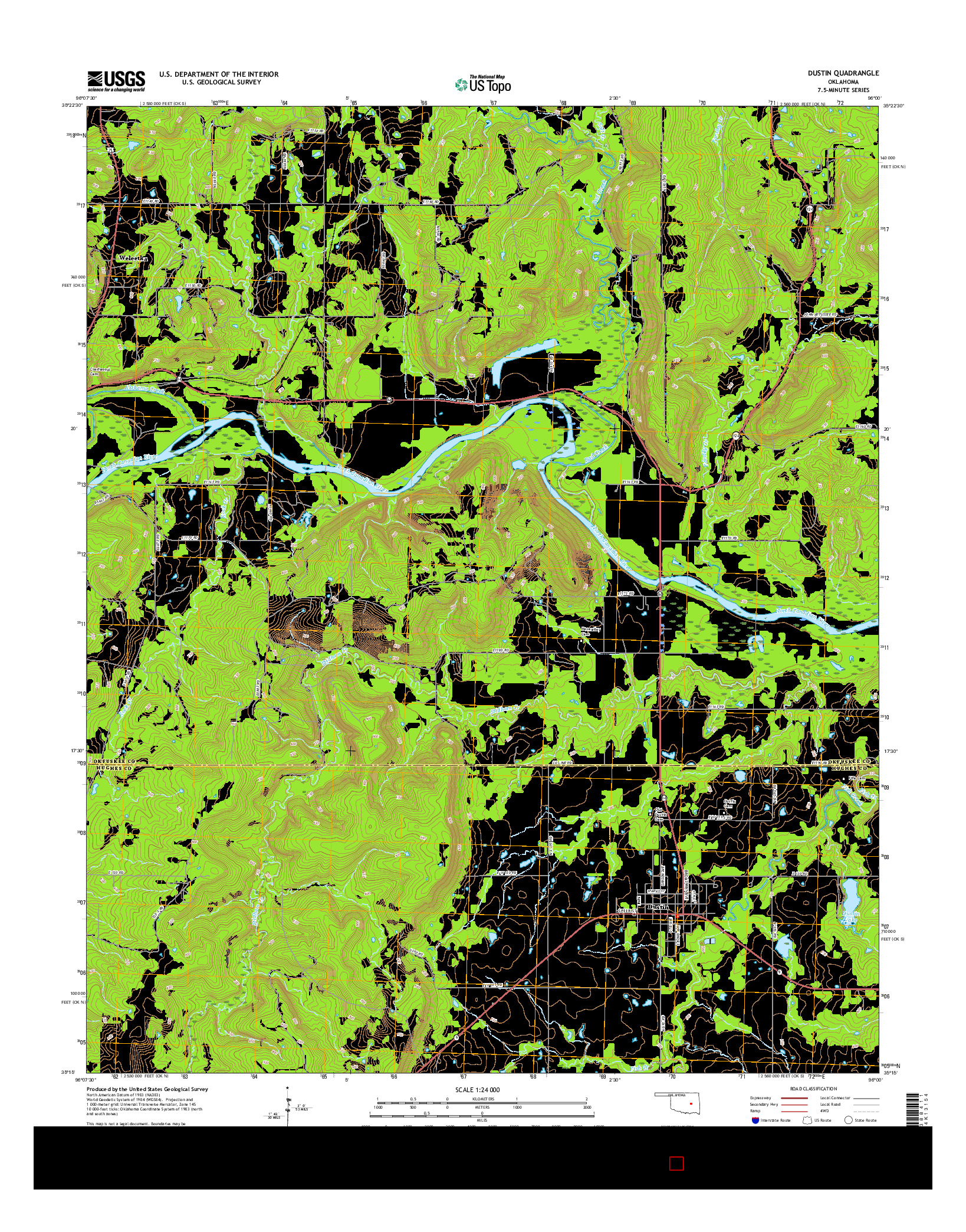 USGS US TOPO 7.5-MINUTE MAP FOR DUSTIN, OK 2016