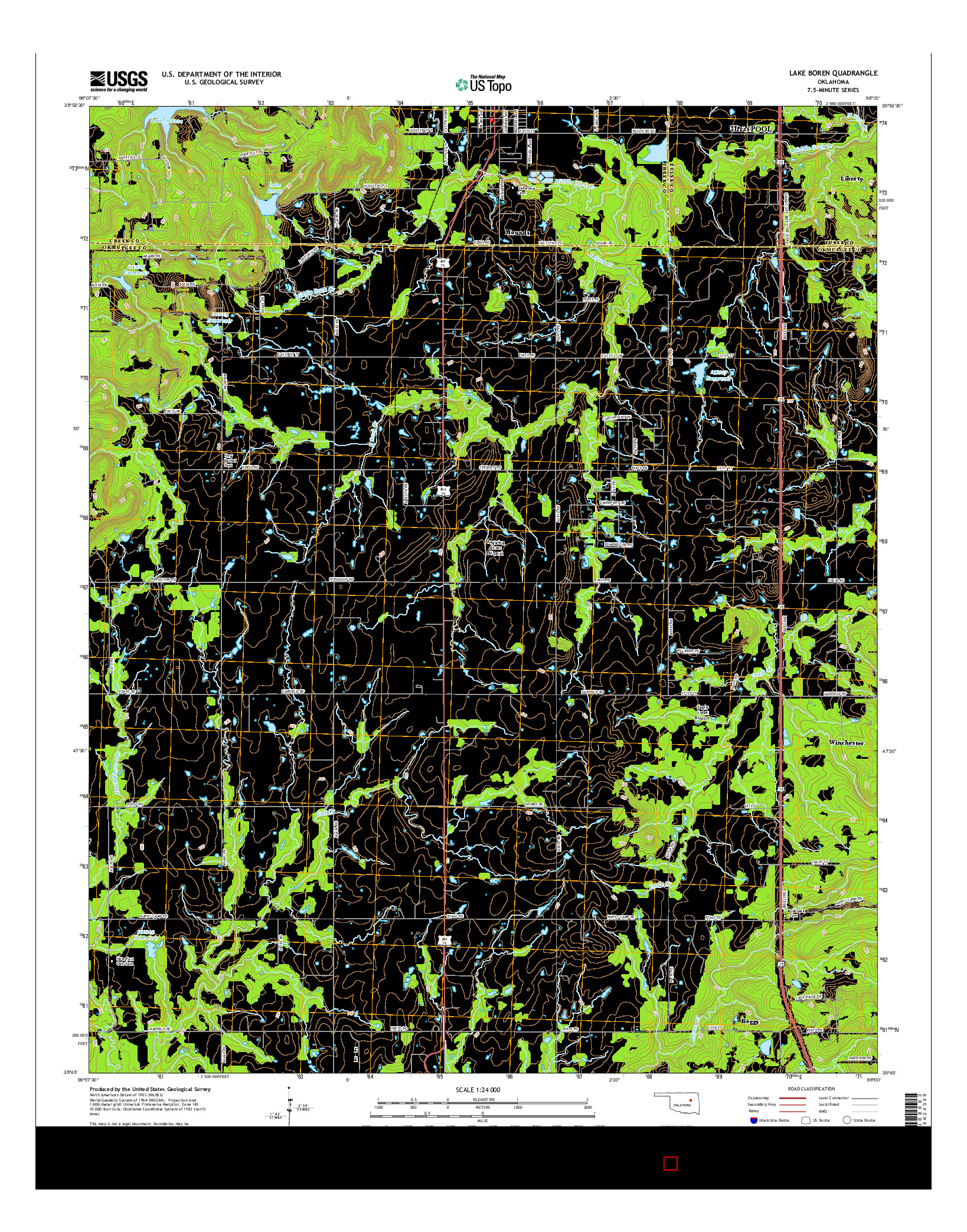 USGS US TOPO 7.5-MINUTE MAP FOR LAKE BOREN, OK 2016
