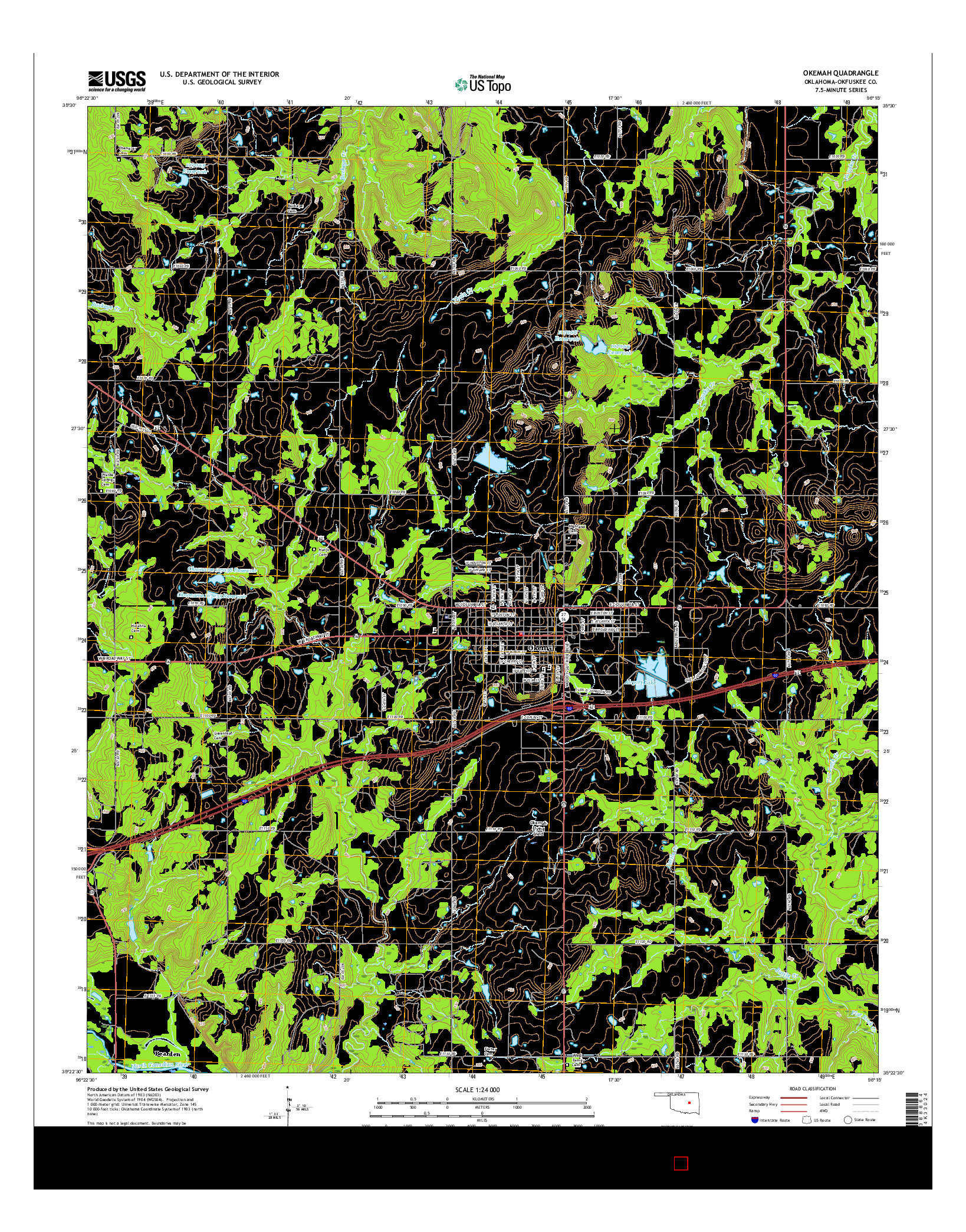 USGS US TOPO 7.5-MINUTE MAP FOR OKEMAH, OK 2016