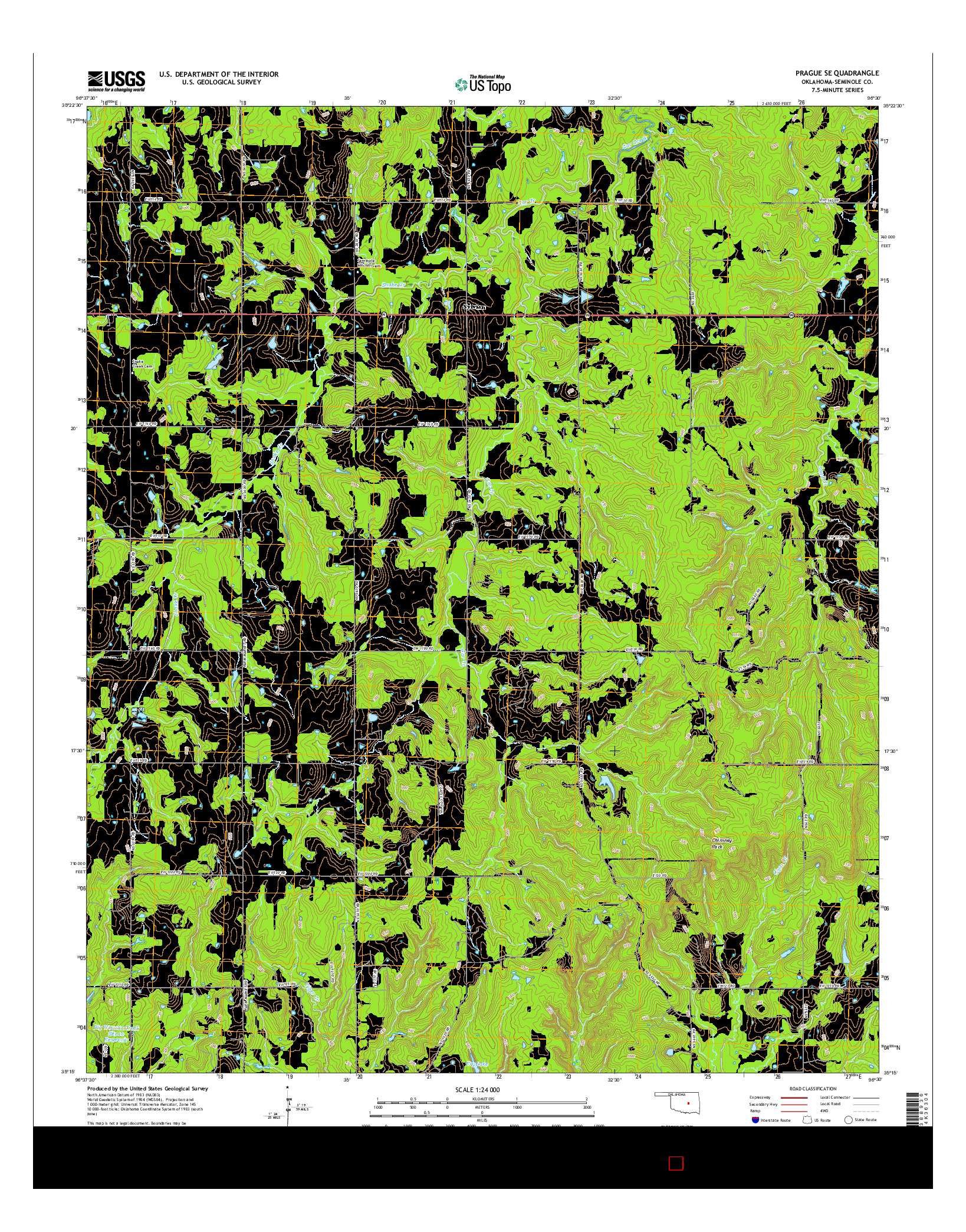 USGS US TOPO 7.5-MINUTE MAP FOR PRAGUE SE, OK 2016