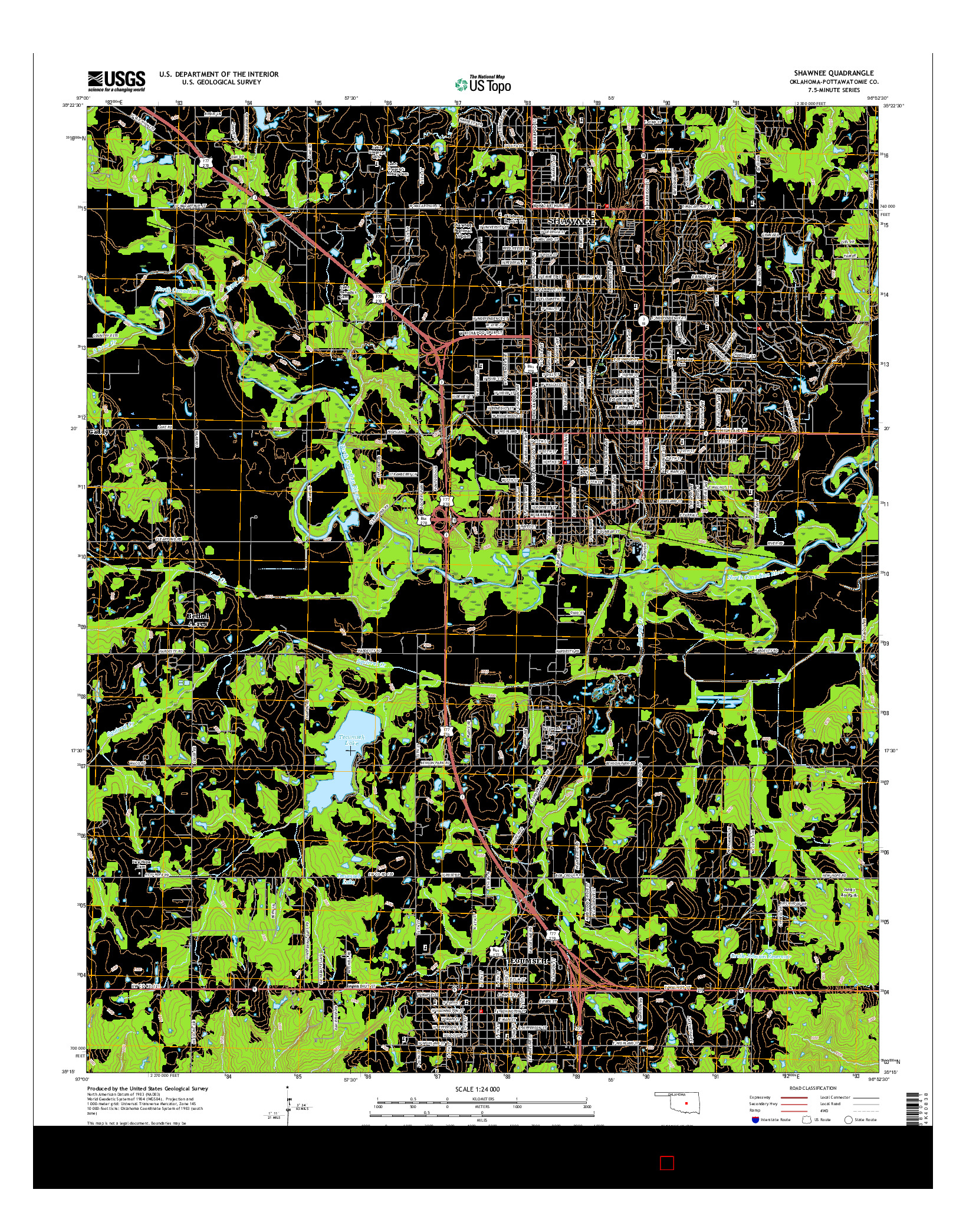 USGS US TOPO 7.5-MINUTE MAP FOR SHAWNEE, OK 2016