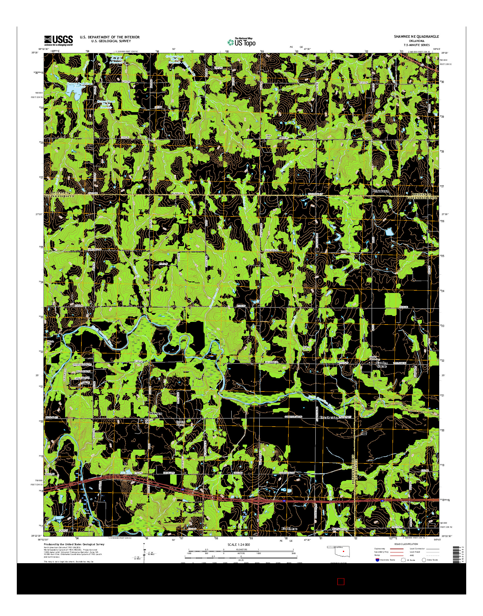 USGS US TOPO 7.5-MINUTE MAP FOR SHAWNEE NE, OK 2016