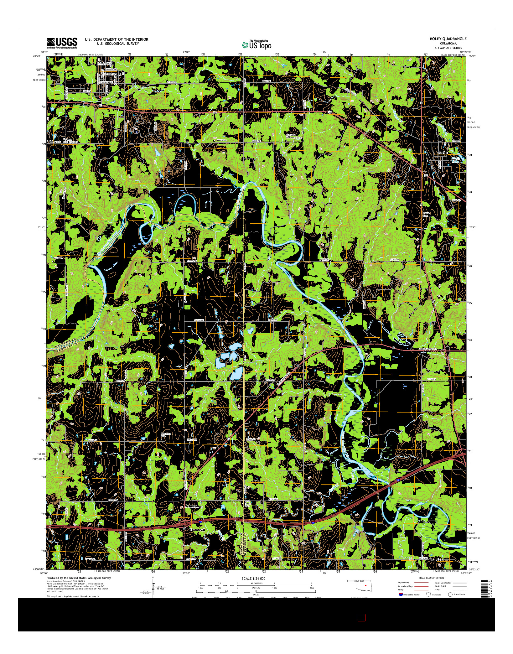 USGS US TOPO 7.5-MINUTE MAP FOR BOLEY, OK 2016